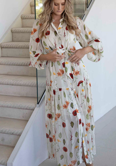 Perennial Floral Sleeve Button Through Maxi Dress