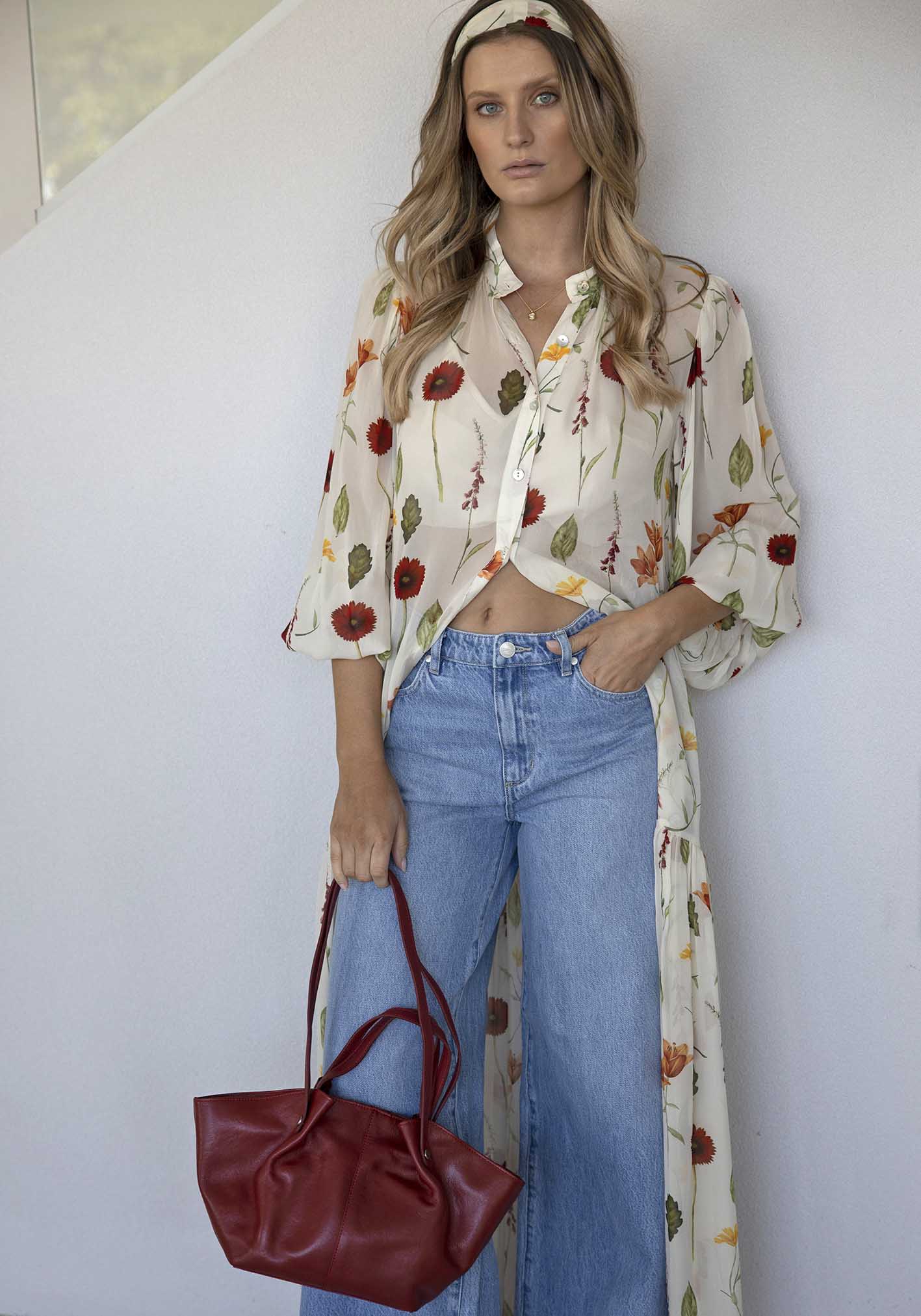 Perennial Floral Sleeve Button Through Maxi Dress