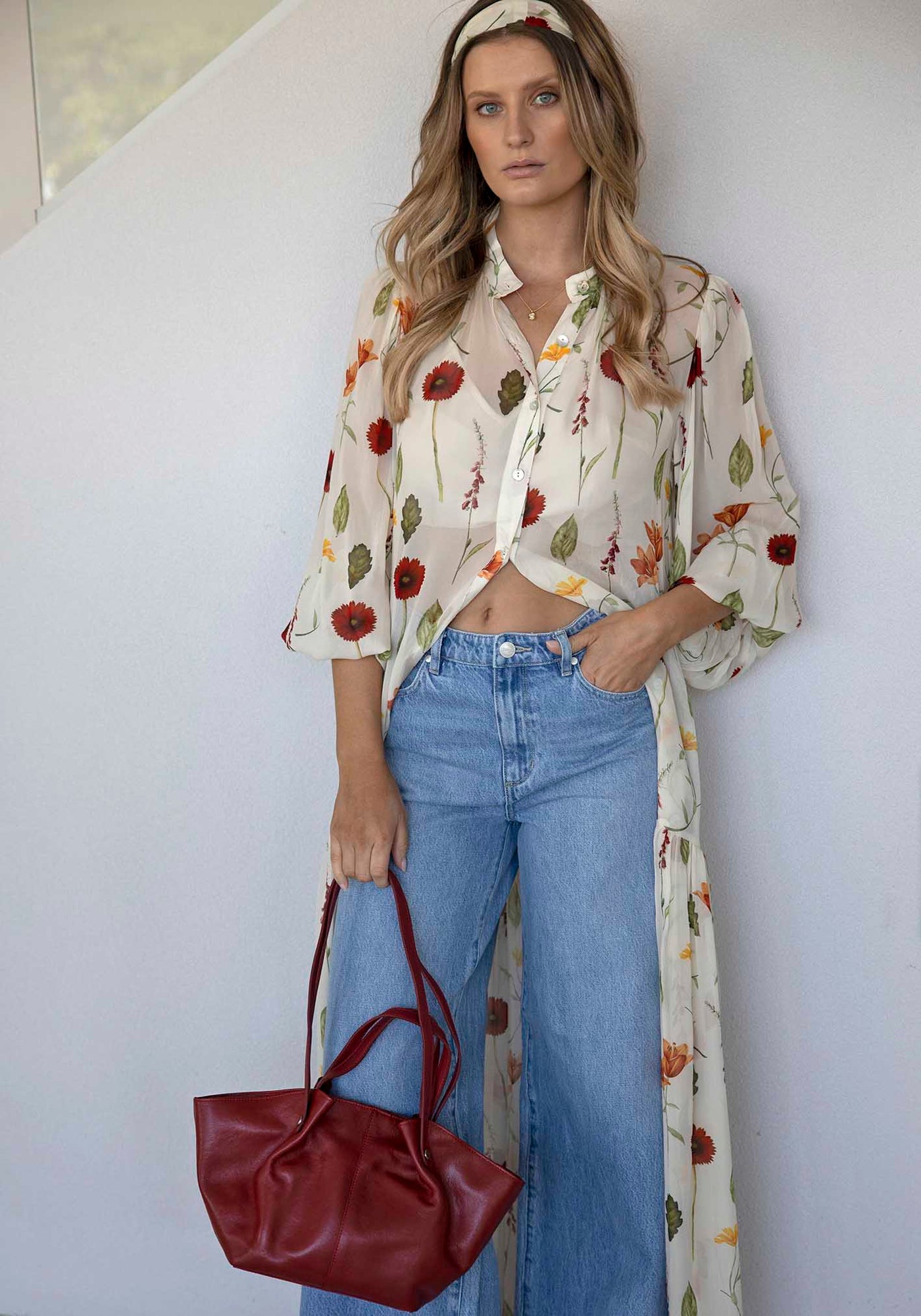 Perennial Floral Sleeve Button Through Maxi Dress