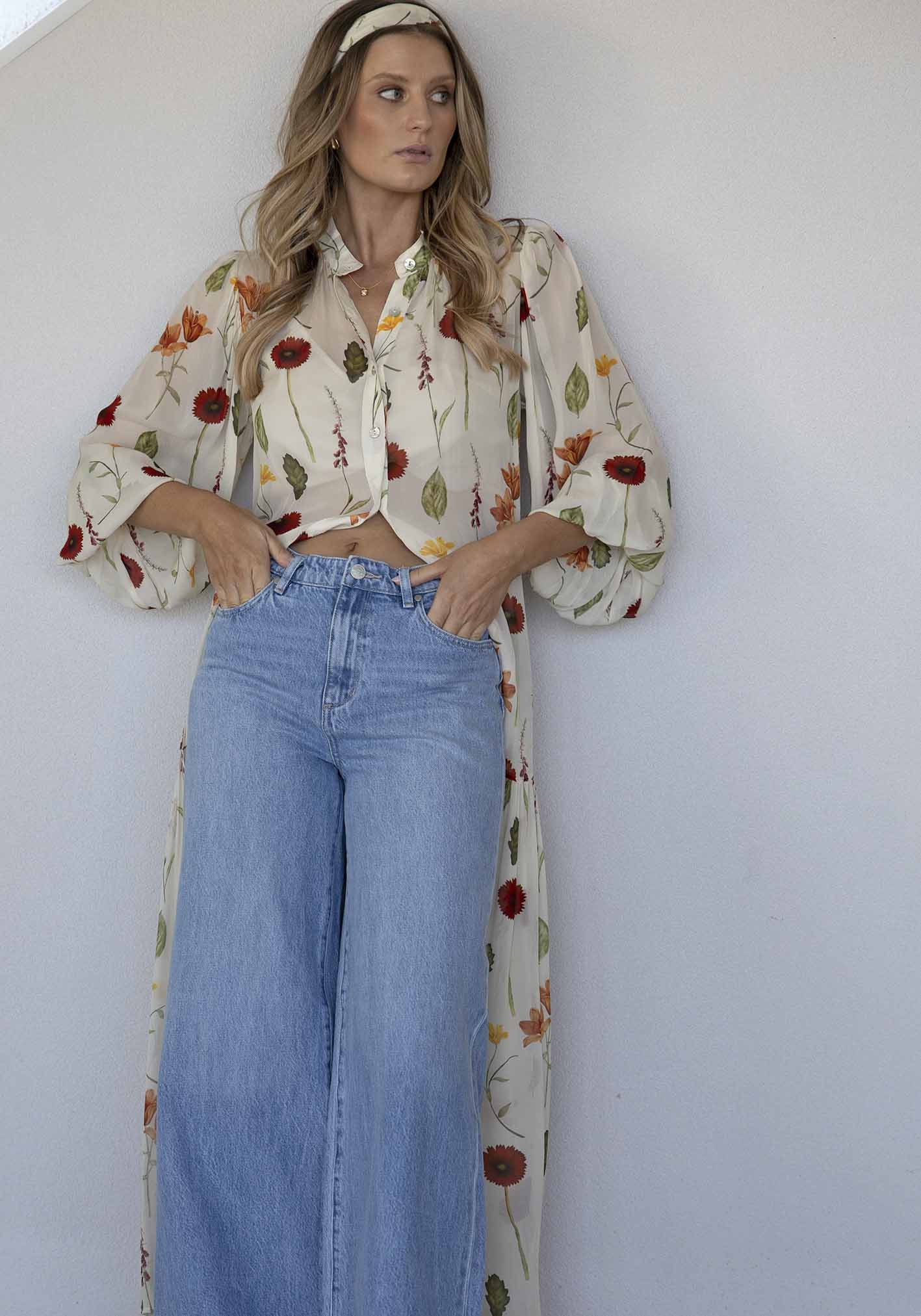 Perennial Floral Sleeve Button Through Maxi Dress