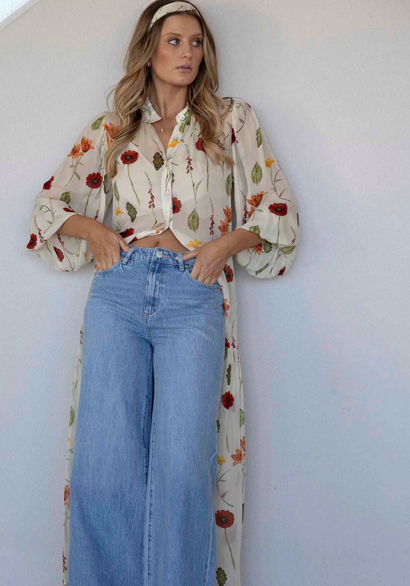 Perennial Floral Sleeve Button Through Maxi Dress