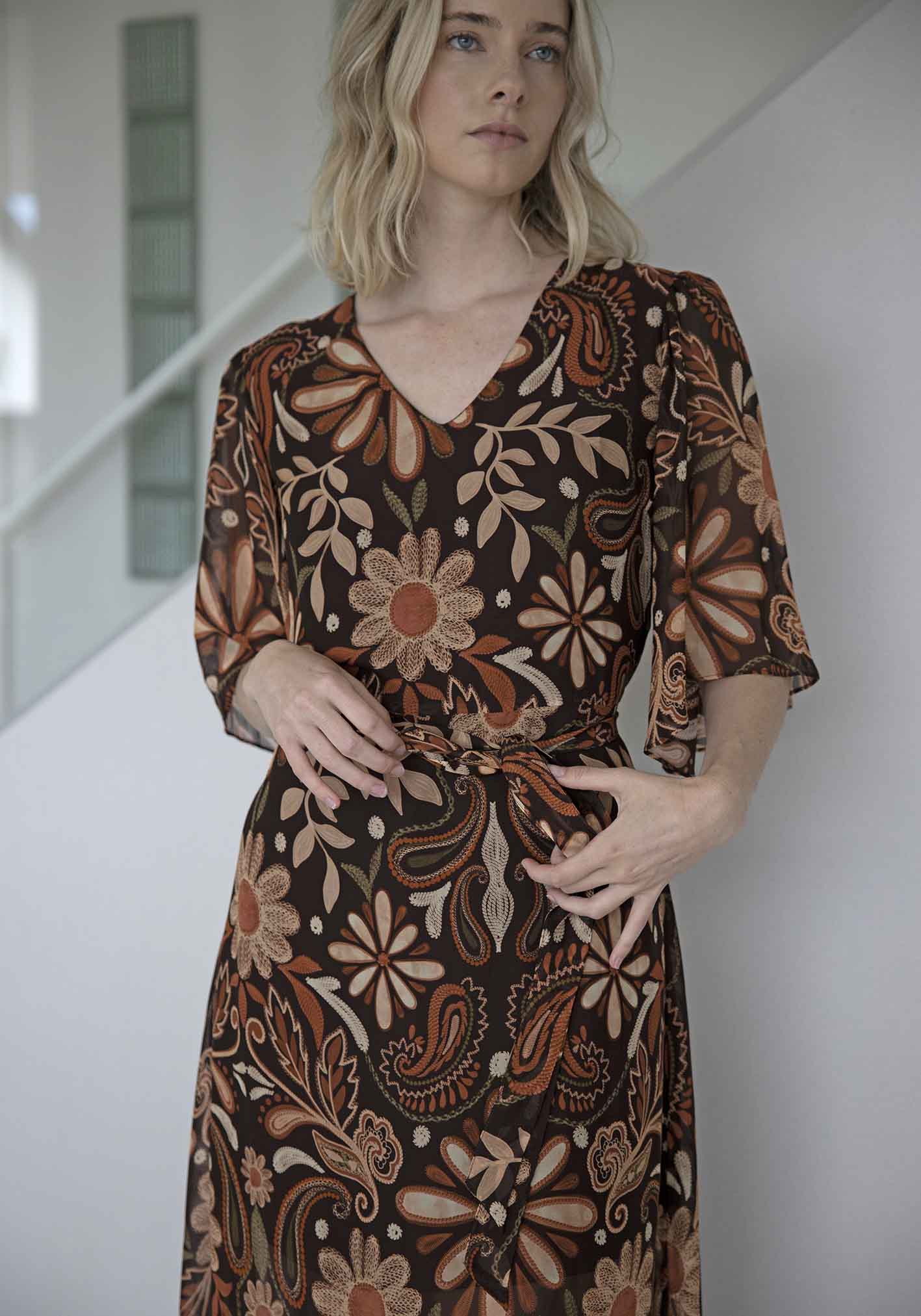 Elixir Chocolate Floral Maxi Dress