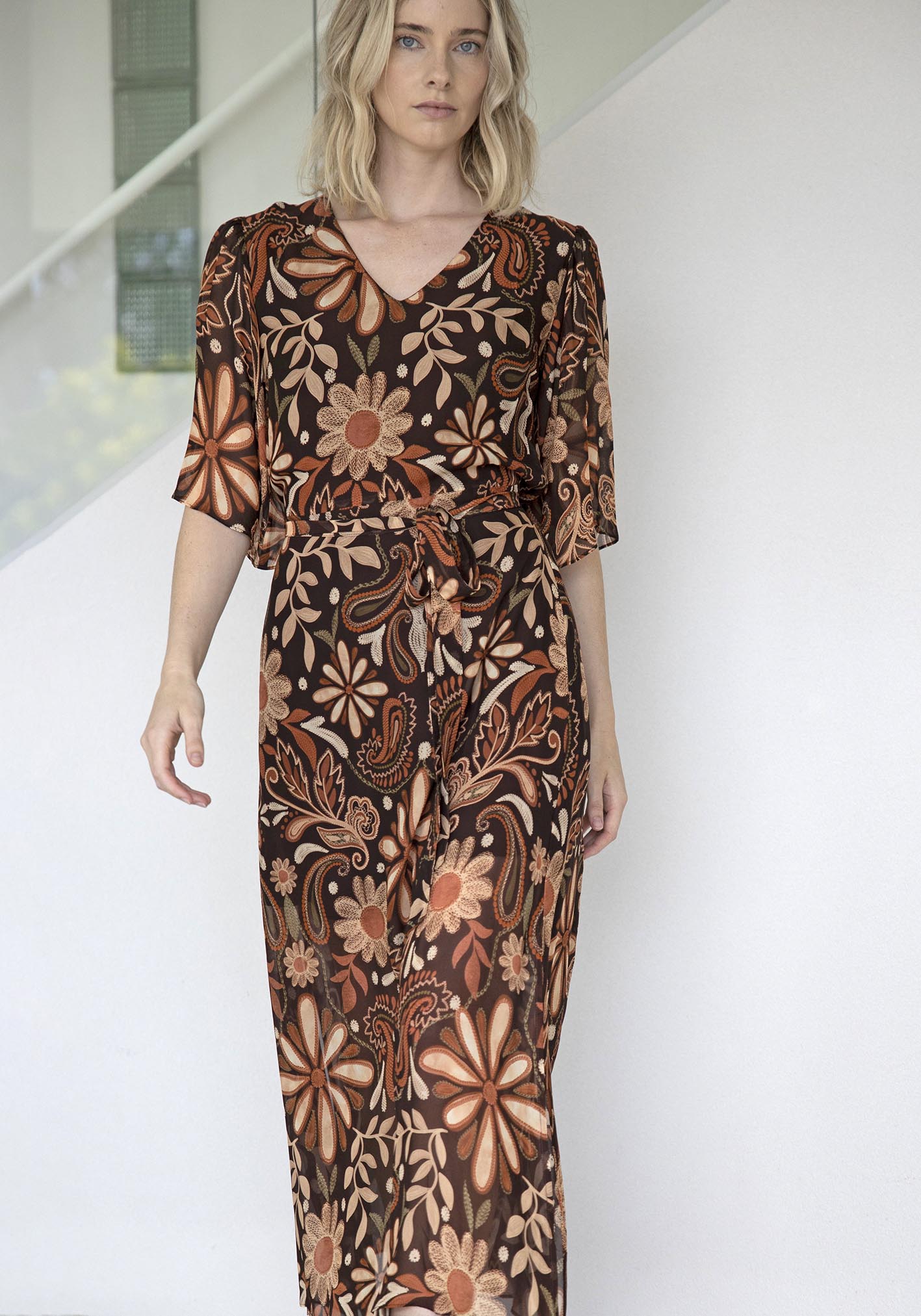 Elixir Chocolate Floral Maxi Dress