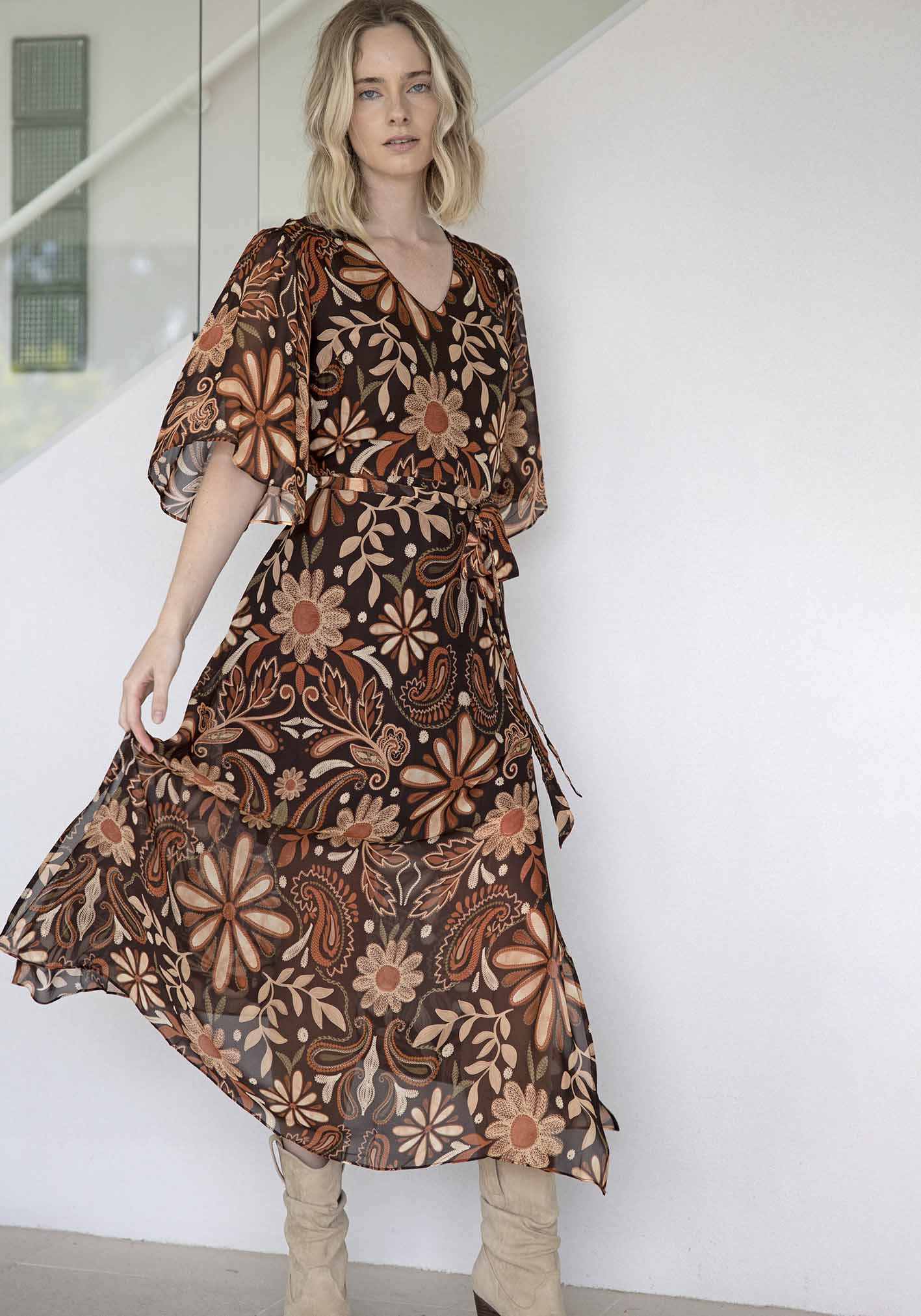 Elixir Chocolate Floral Maxi Dress