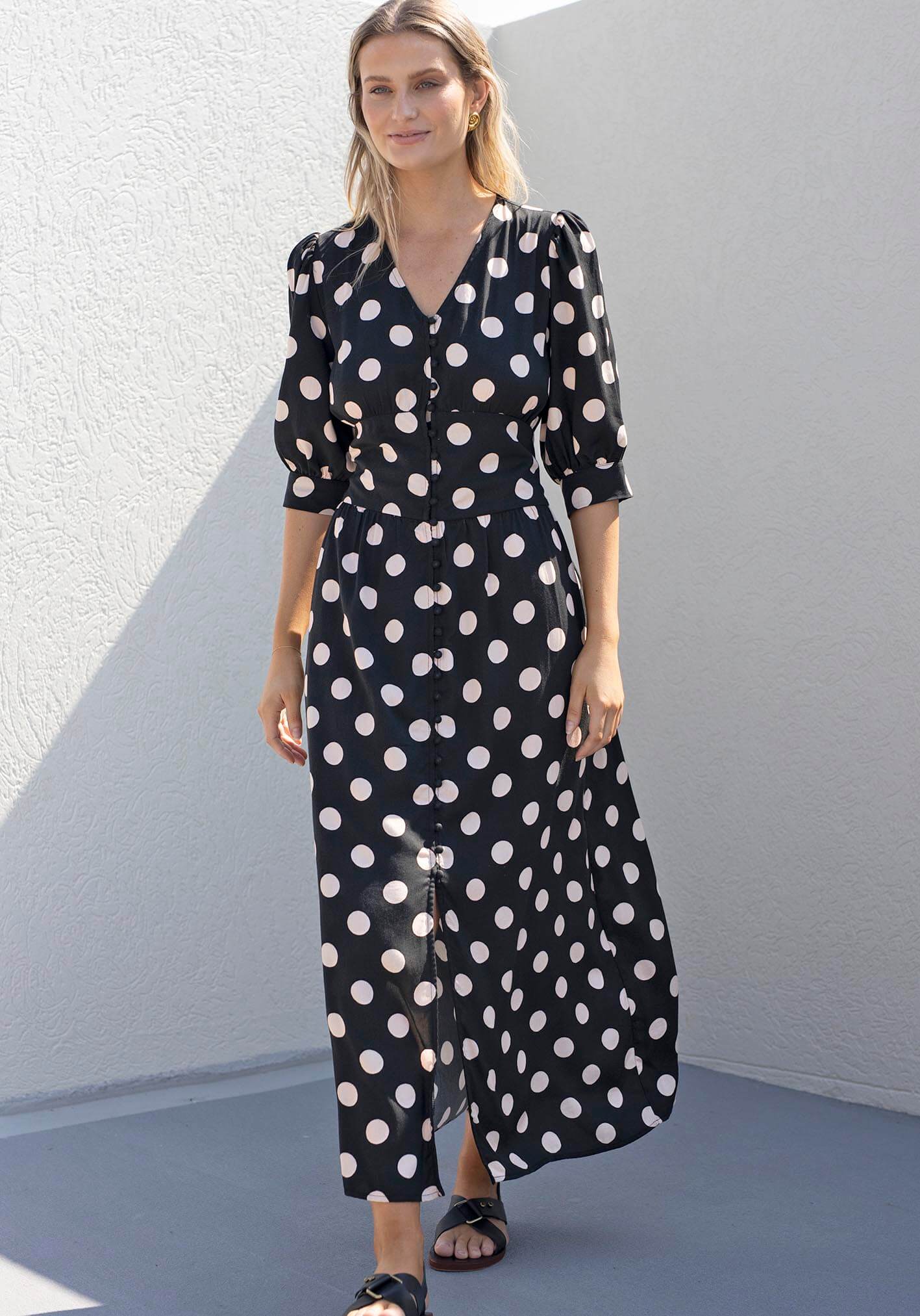 Evertime Polka Dot Button Through Midi Dress