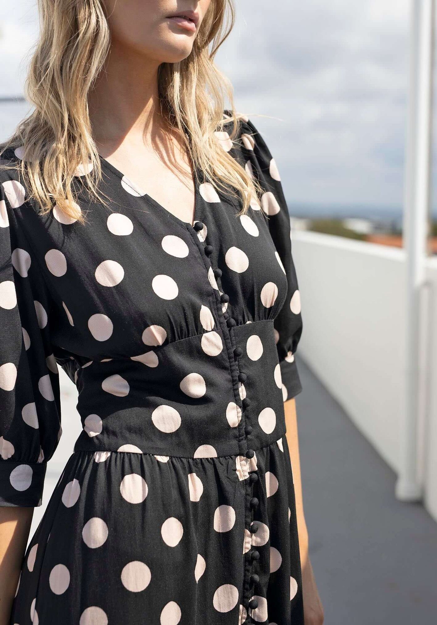 Evertime Polka Dot Button Through Midi Dress