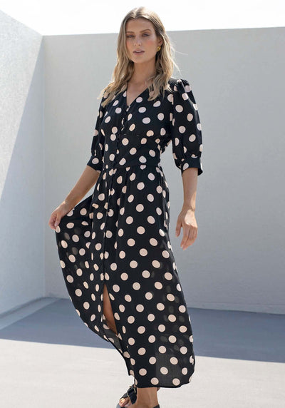 Evertime Polka Dot Button Through Midi Dress