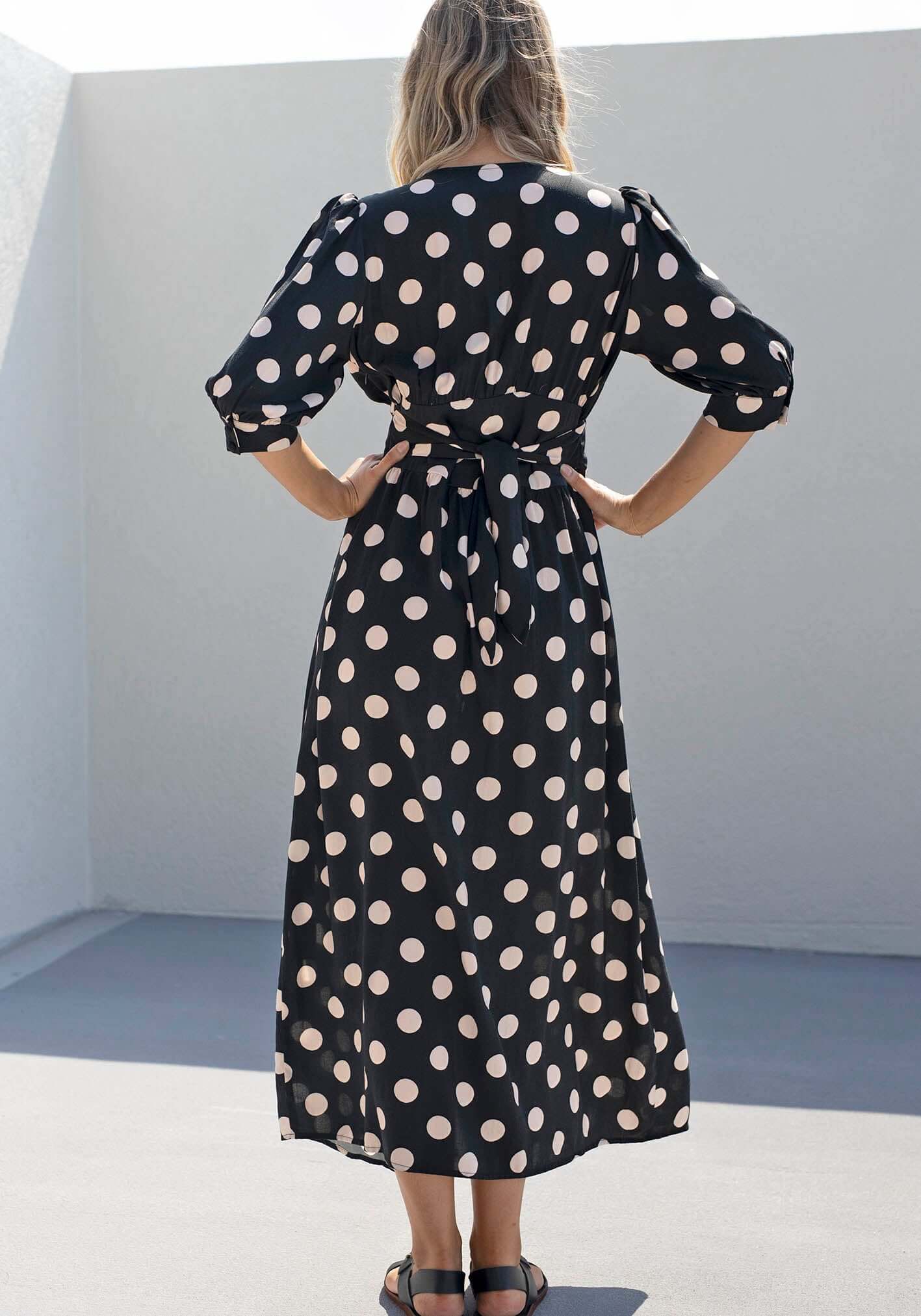 Evertime Polka Dot Button Through Midi Dress