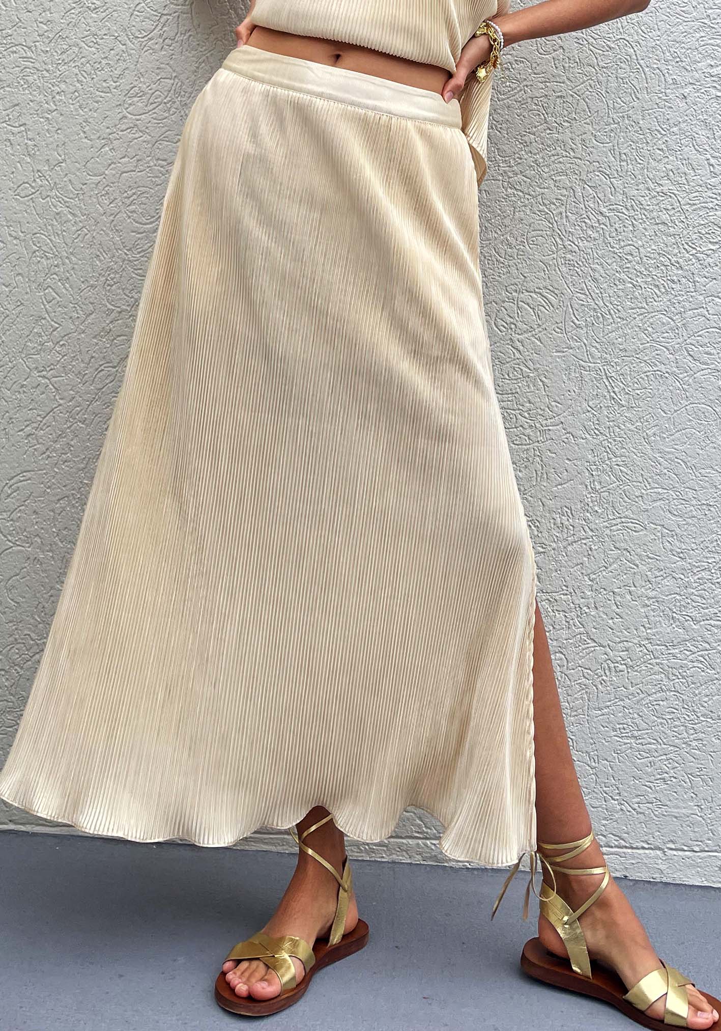 Galaxy Gold Pleated Maxi Skirt