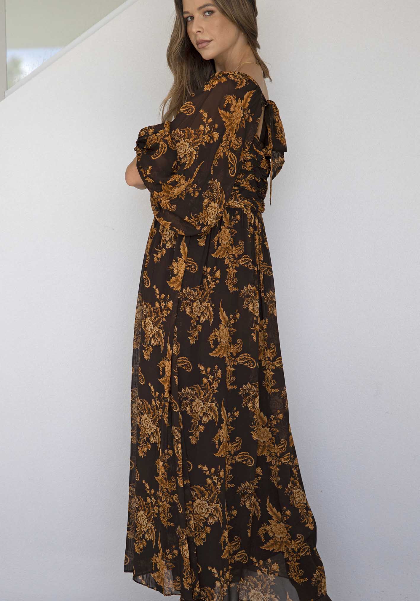 Golden Dawn Floral Sleeve Maxi Dress