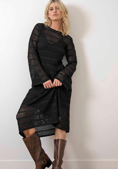 Hurricane Crochet Knit Midi Dress Black