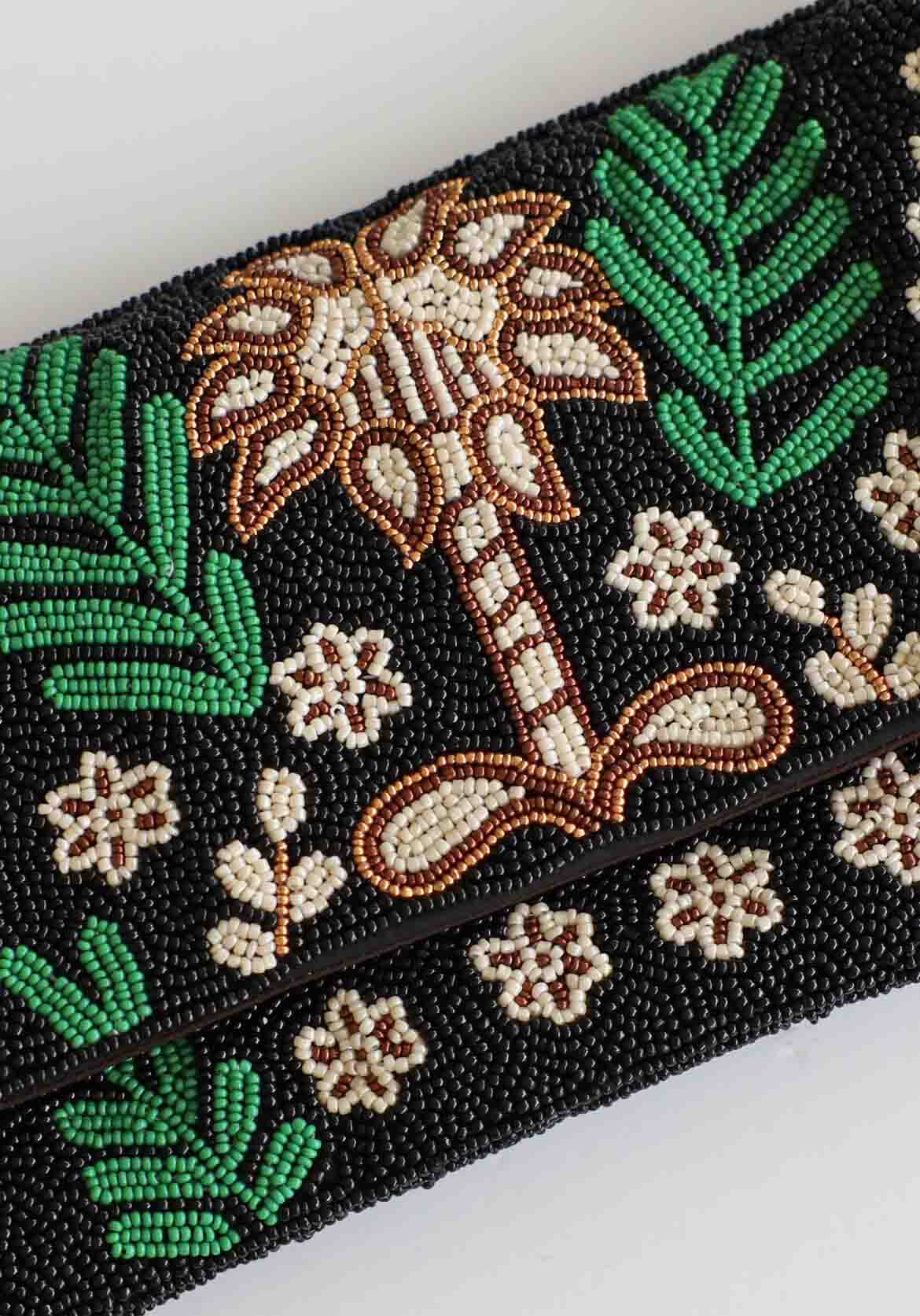 Isla Palm Hand Beaded Clutch Bag
