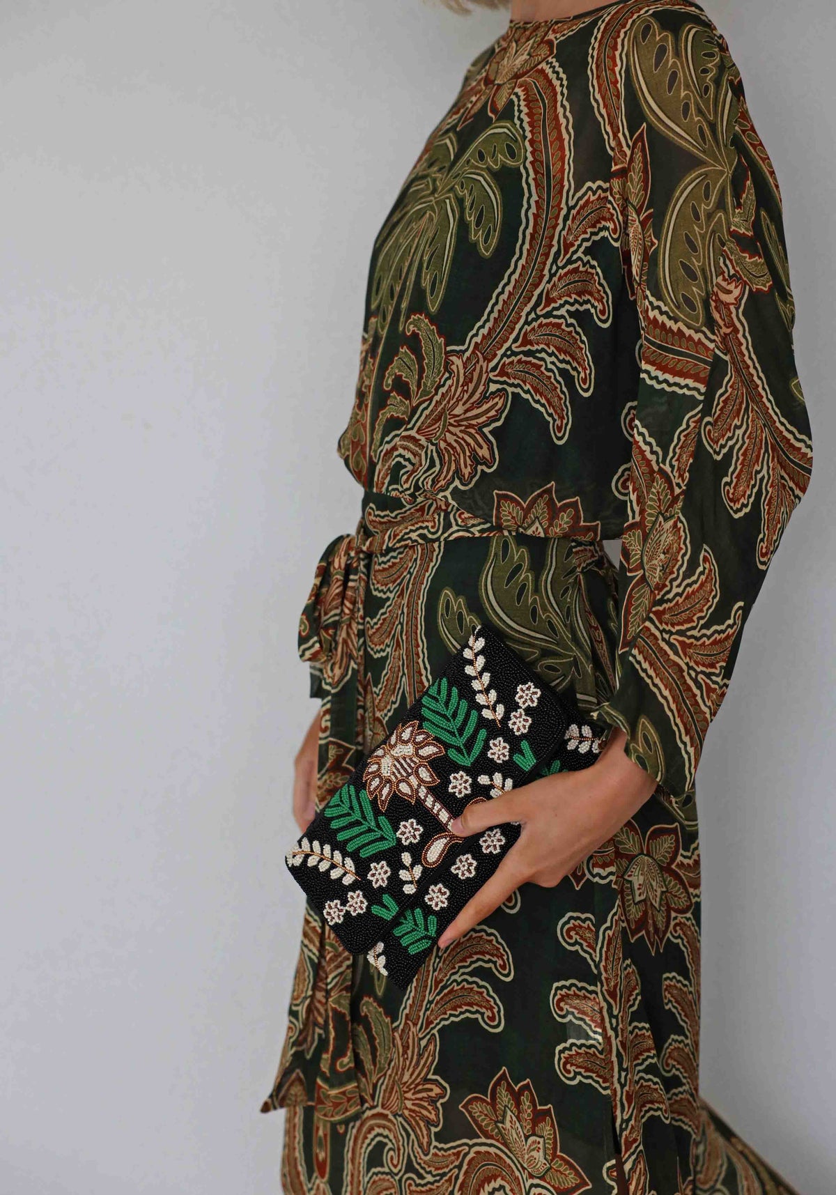 Isla Palm Hand Beaded Clutch Bag