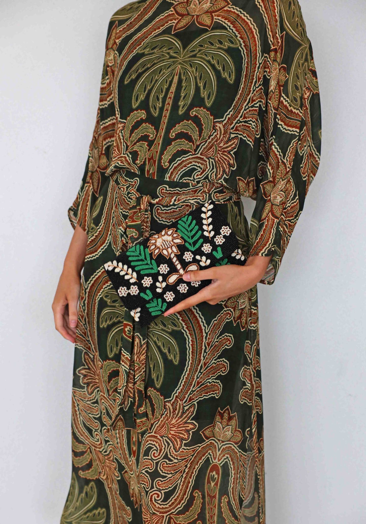 Isla Palm Hand Beaded Clutch Bag