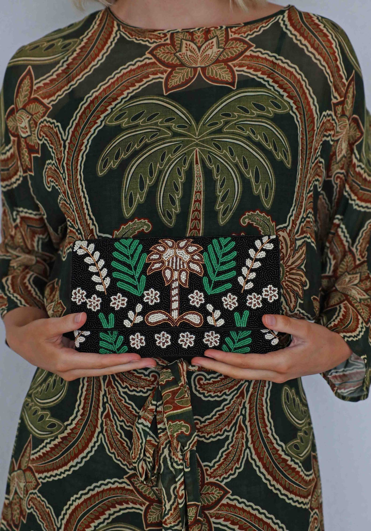 Isla Palm Hand Beaded Clutch Bag