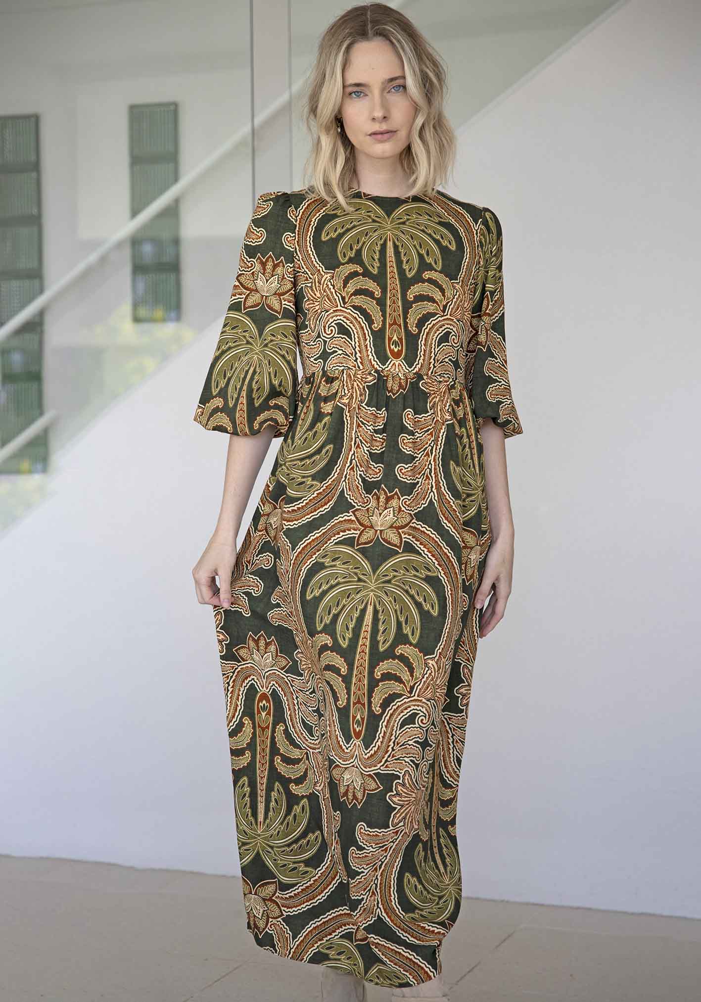 Isla Palm Sleeve Maxi Dress