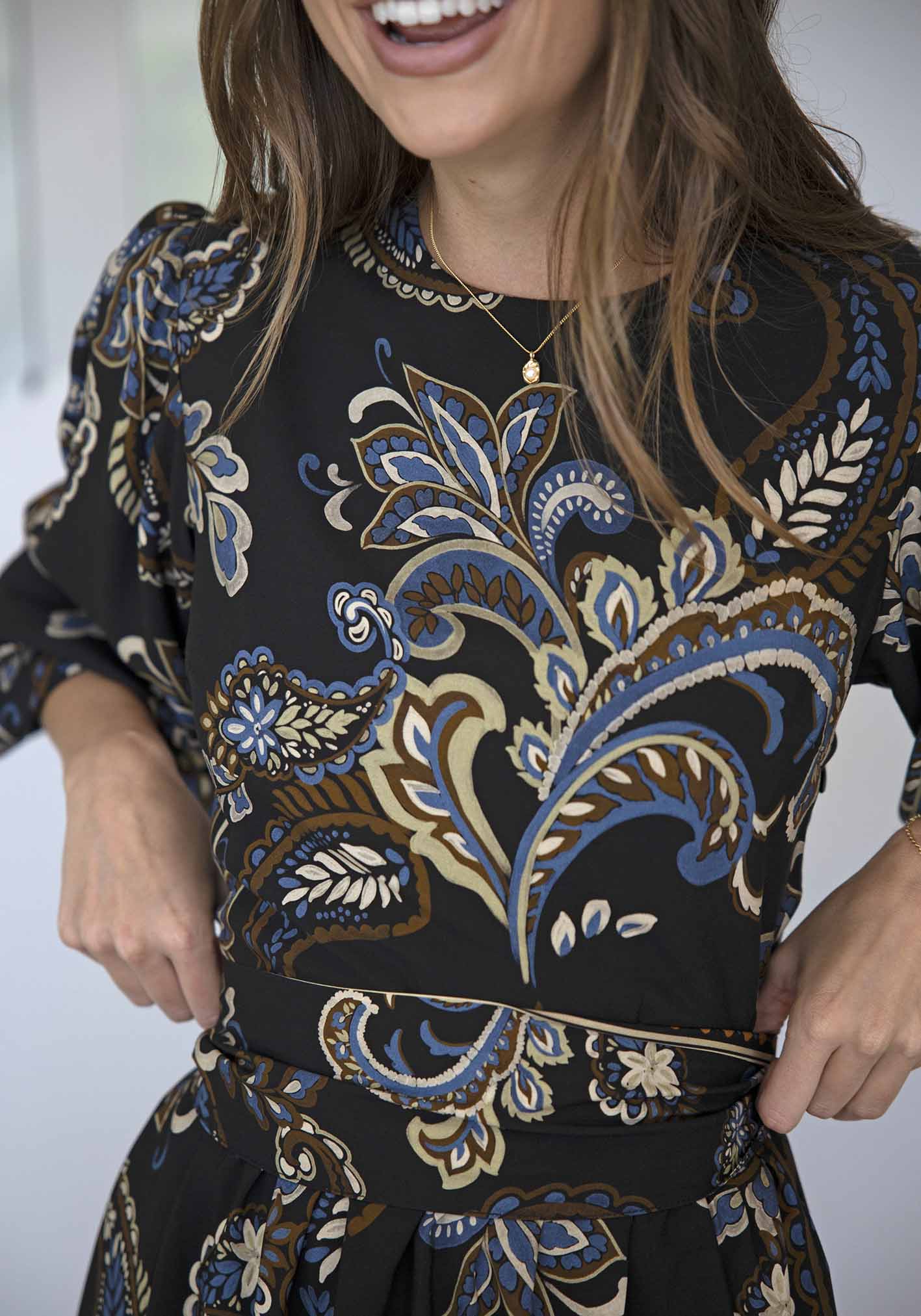 La Bella Paisley Balloon Sleeve Maxi Dress