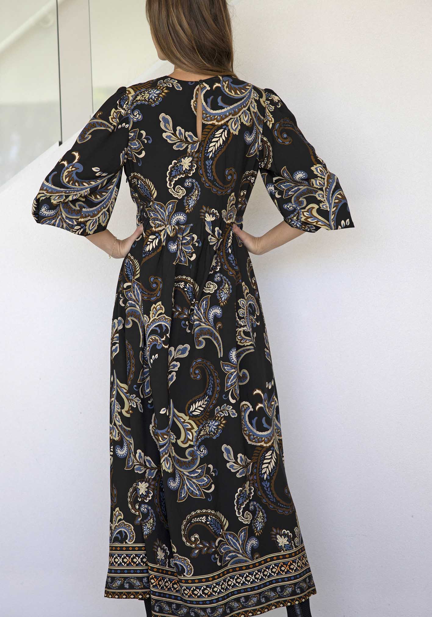 La Bella Paisley Balloon Sleeve Maxi Dress