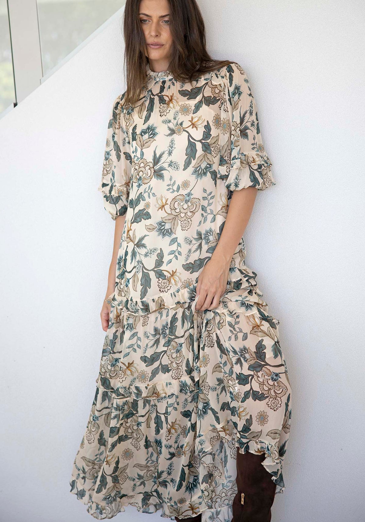 love story formal maxi dress Cream Floral gl LAV10