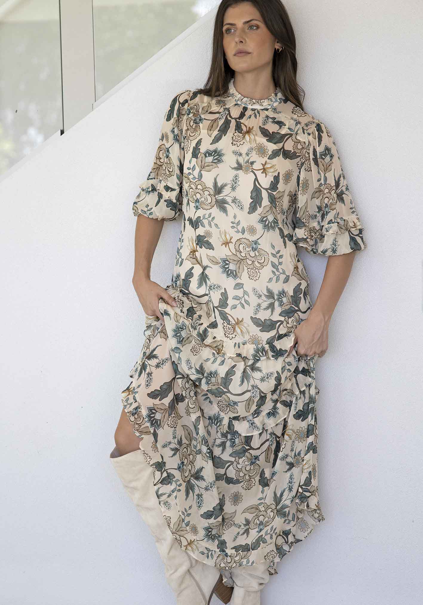 Love Story Cream Floral Maxi Dress