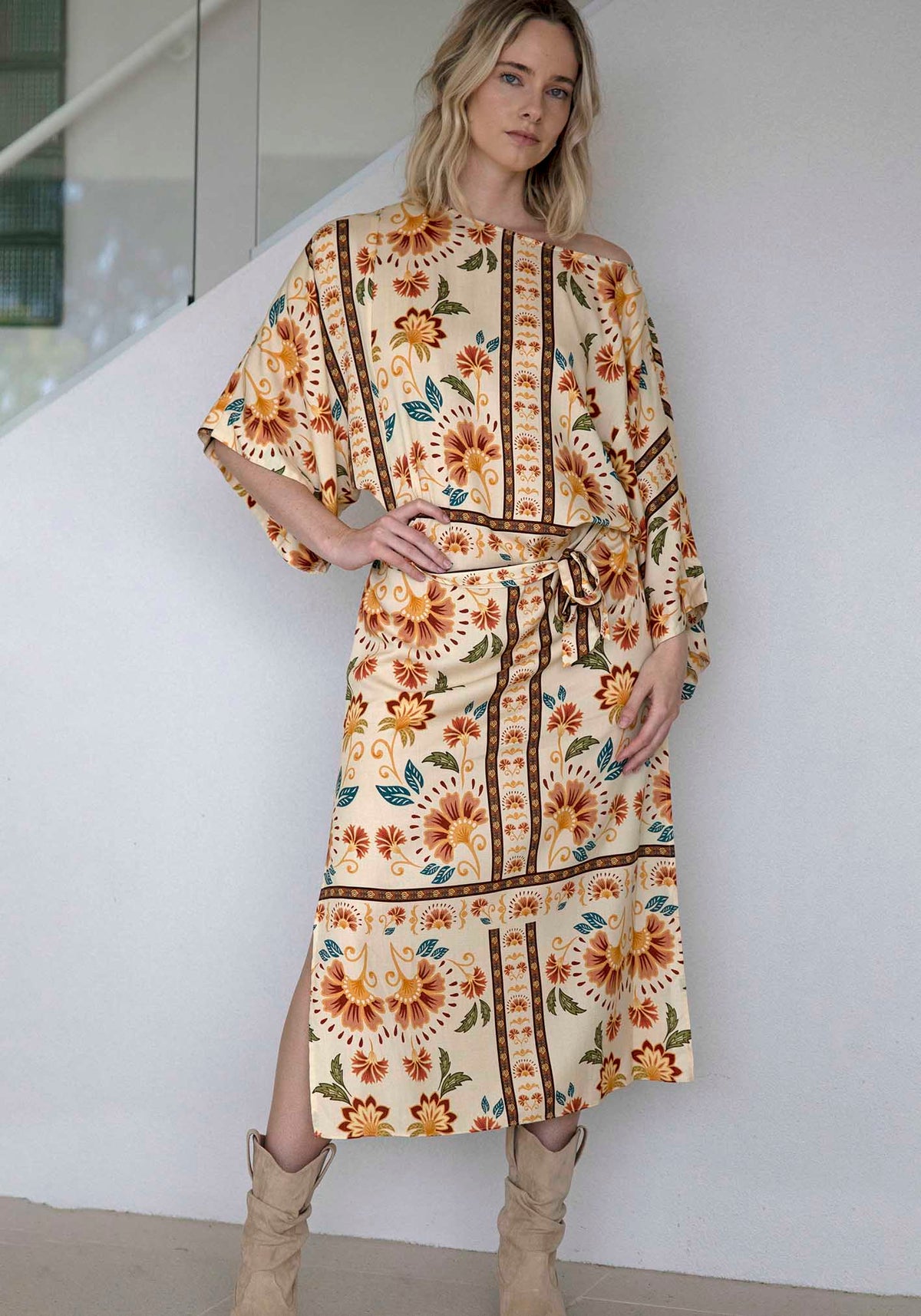 Luminosity Cream Floral Tie Dress
