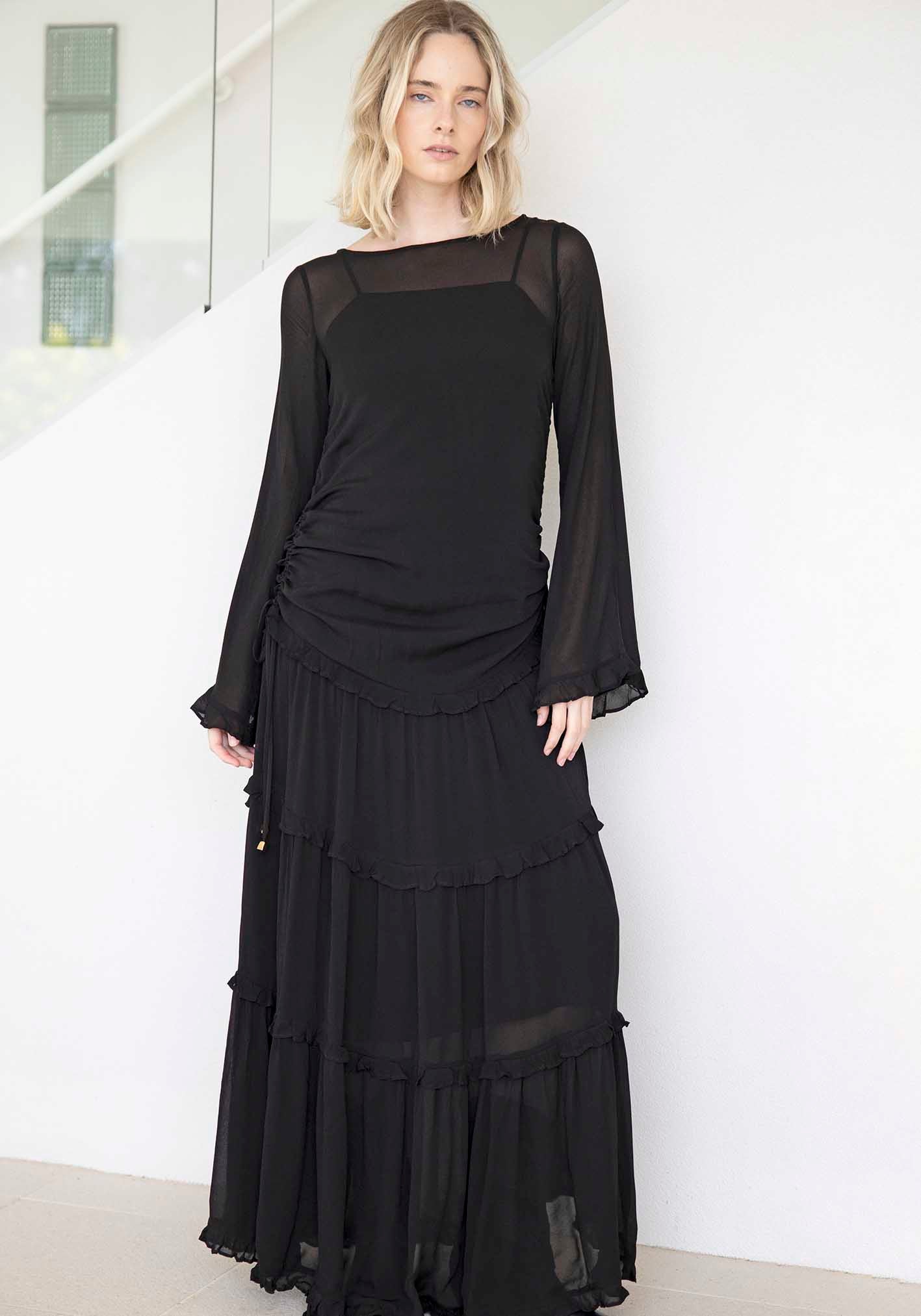 Luna Black Sheer Maxi Dress