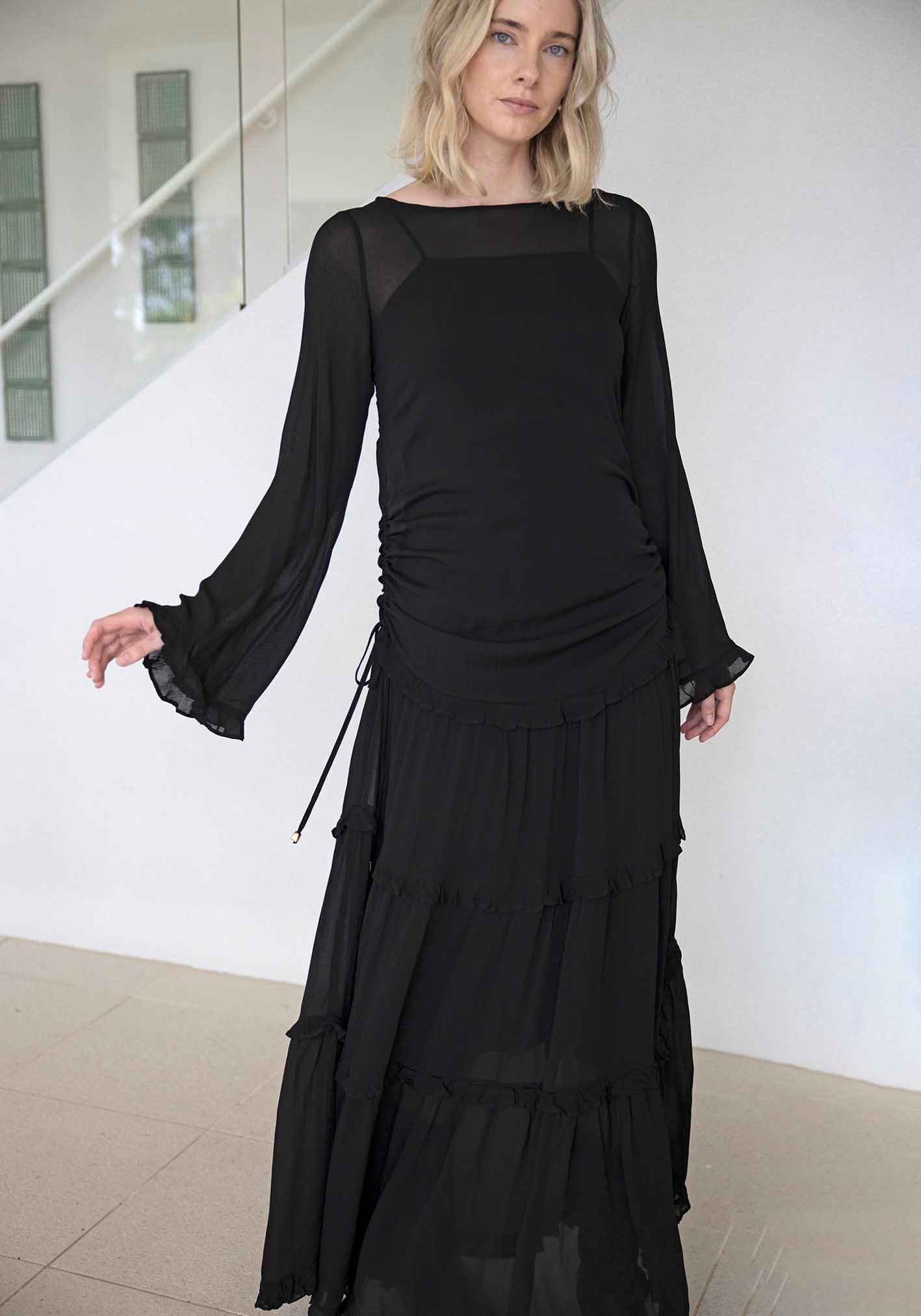 Luna Black Sheer Maxi Dress