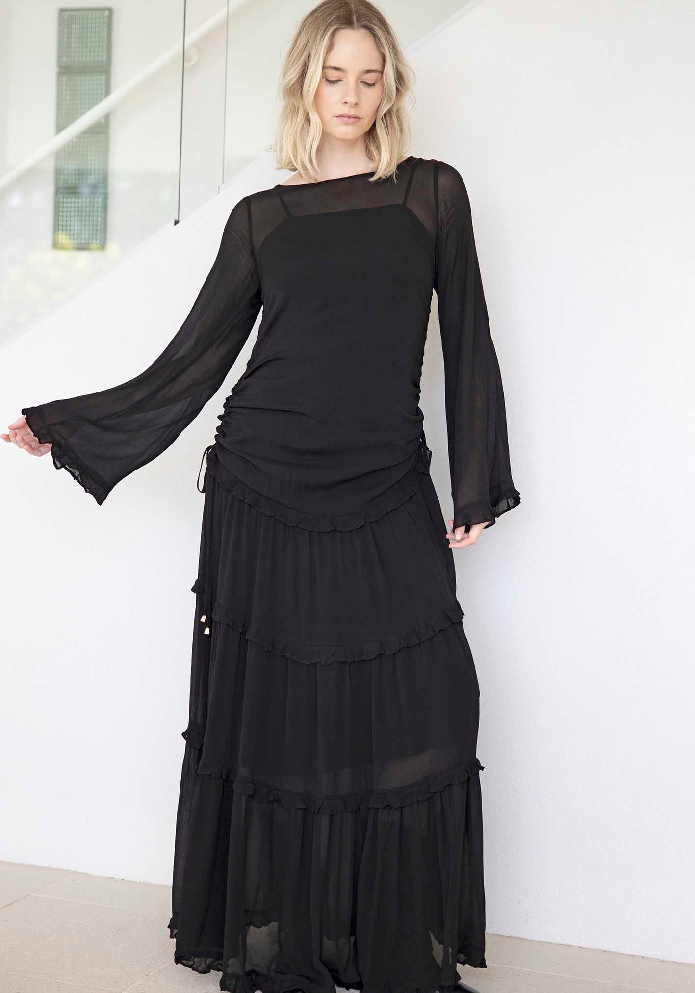 Luna Black Sheer Maxi Dress