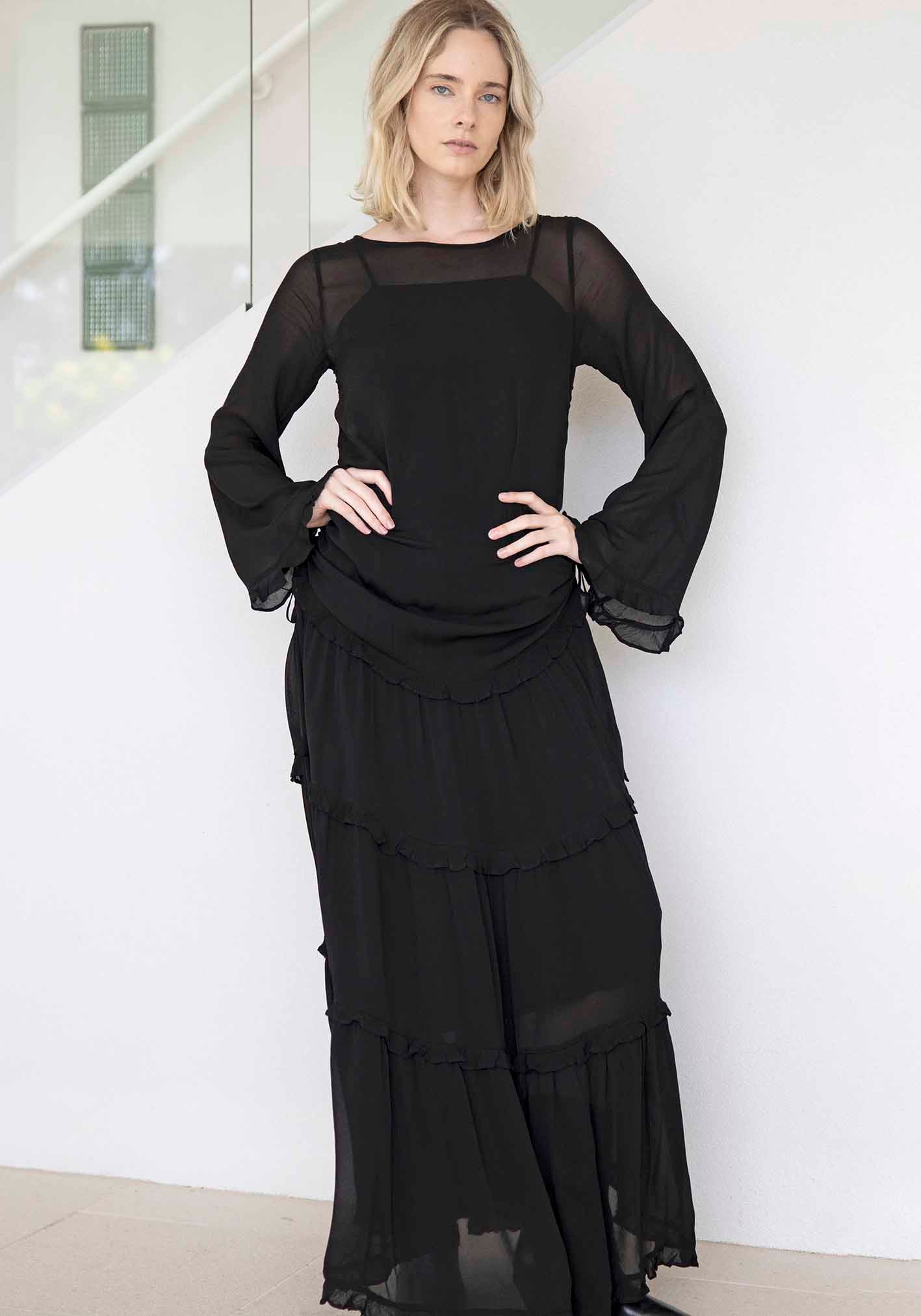Luna Black Sheer Maxi Dress