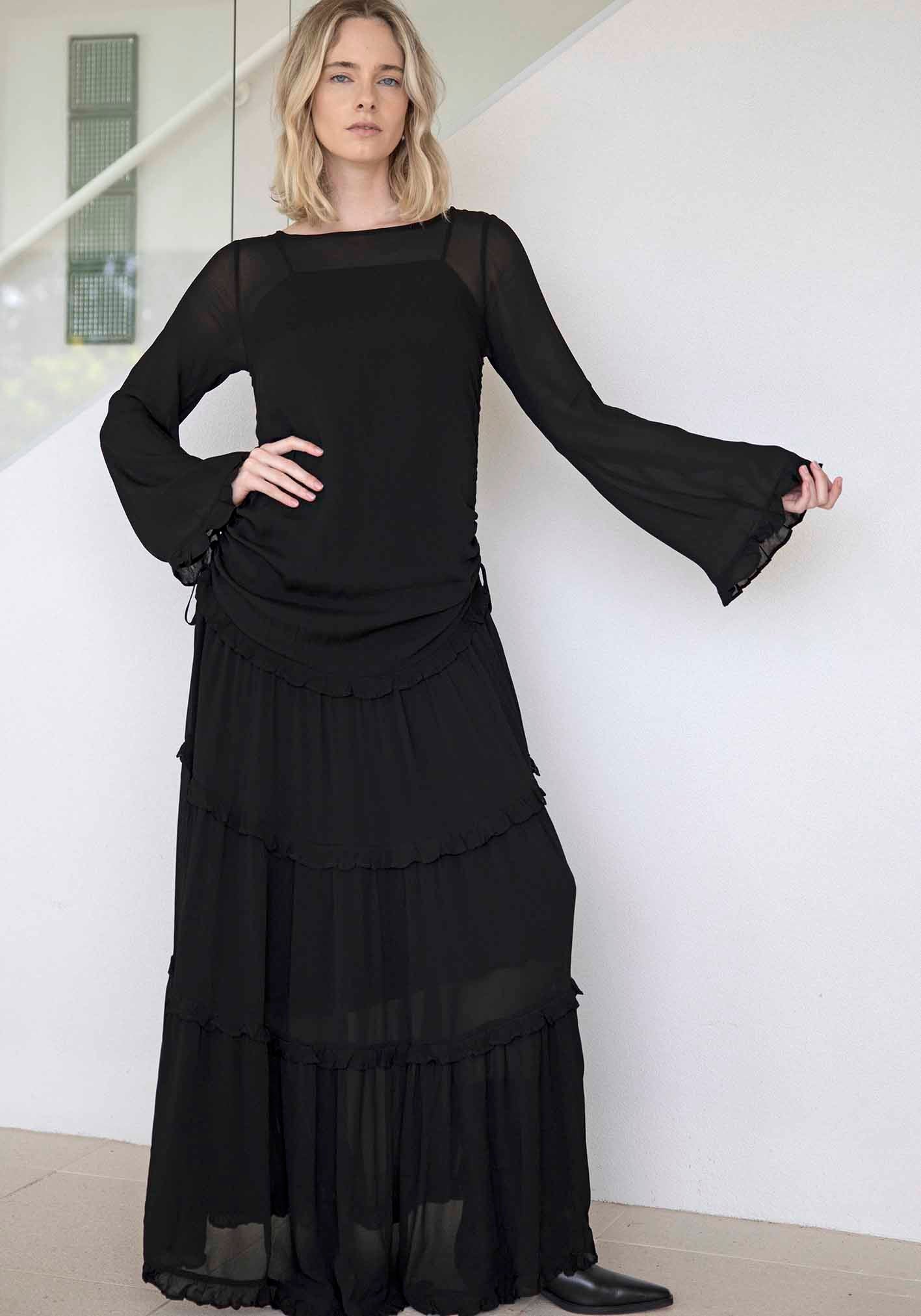 Luna Black Sheer Maxi Dress