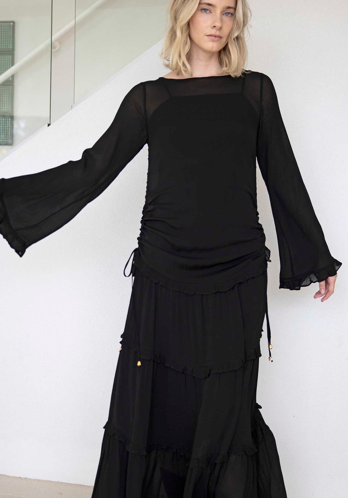 Luna Black Sheer Maxi Dress