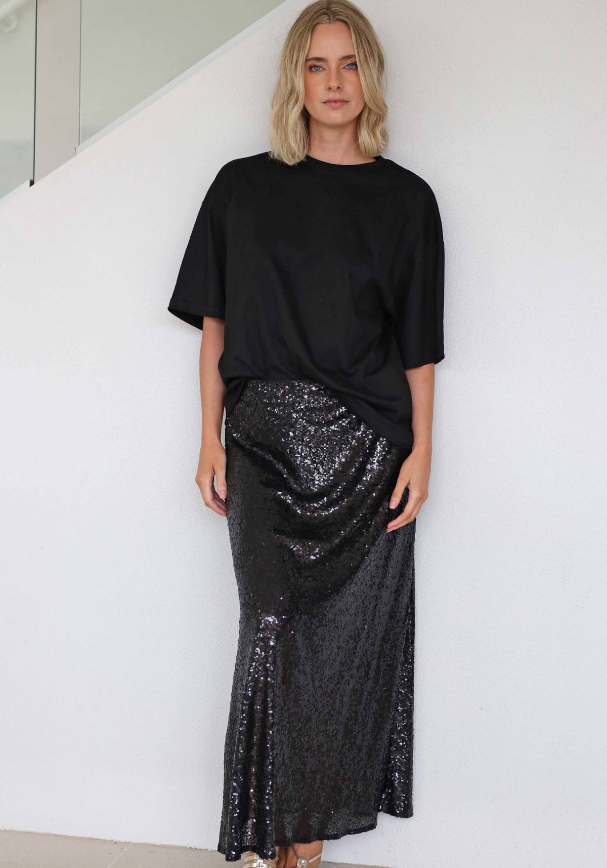 Main Event Black Sequin Maxi Skirt