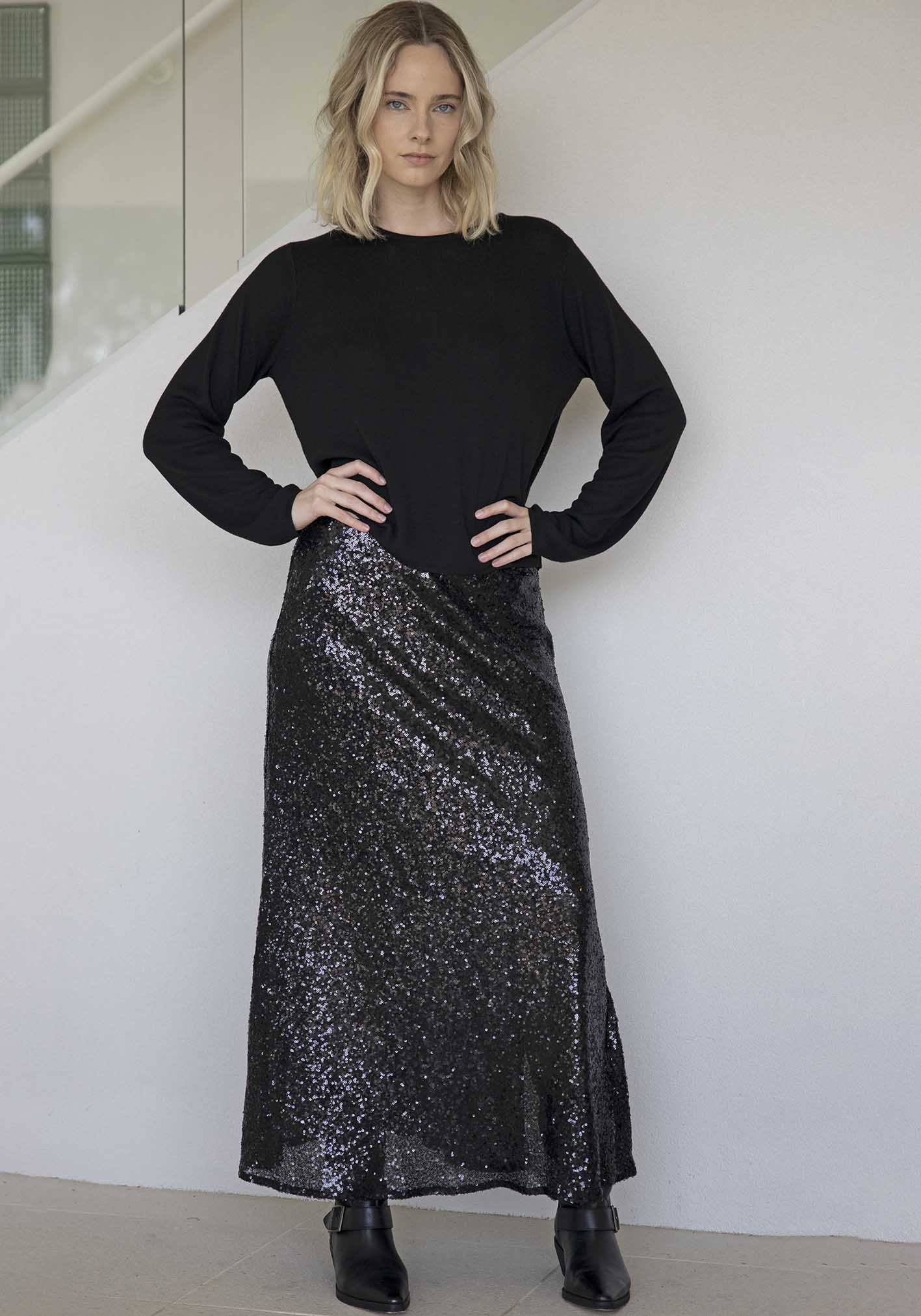 Main Event Black Sequin Maxi Skirt
