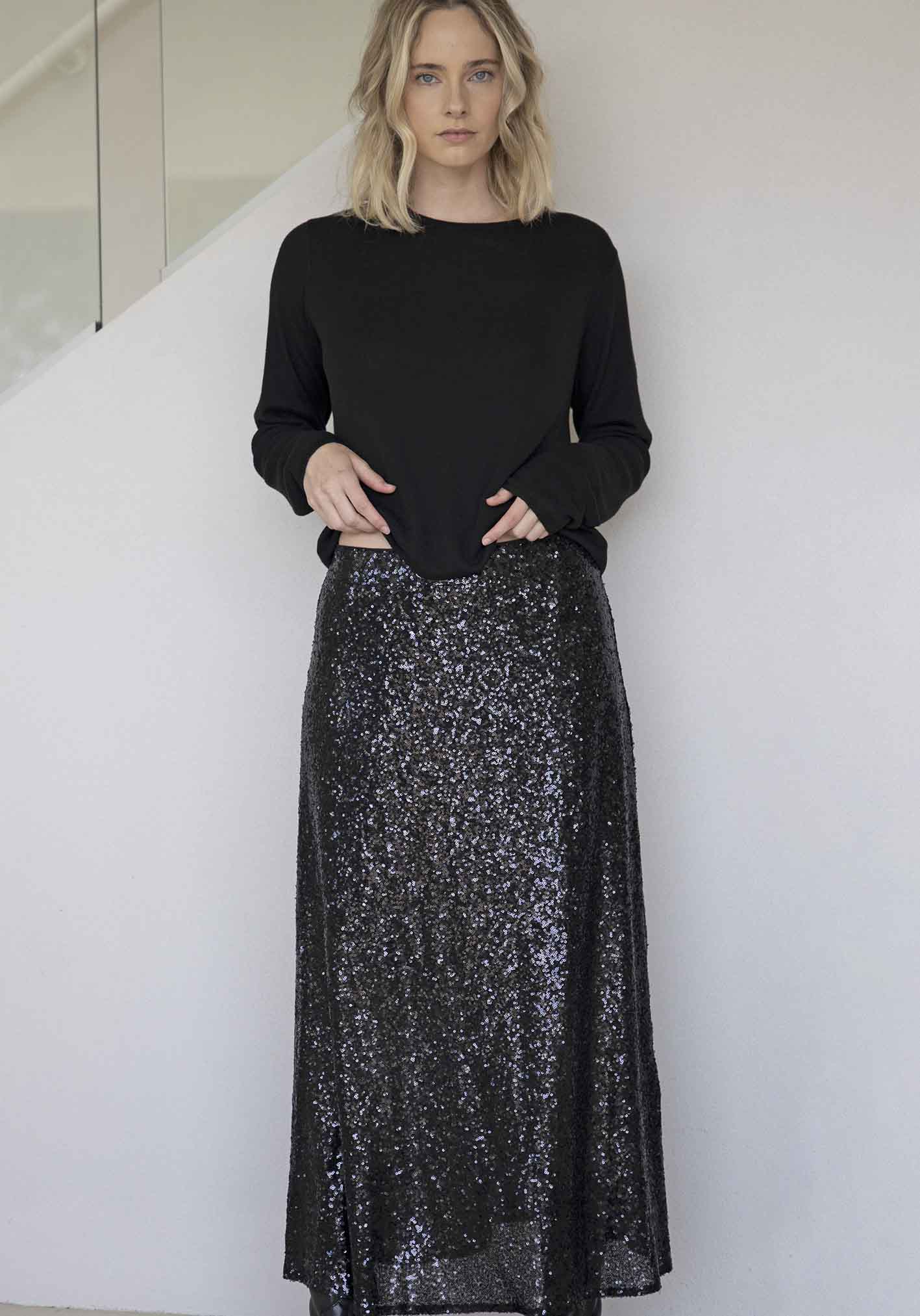 Main Event Black Sequin Maxi Skirt