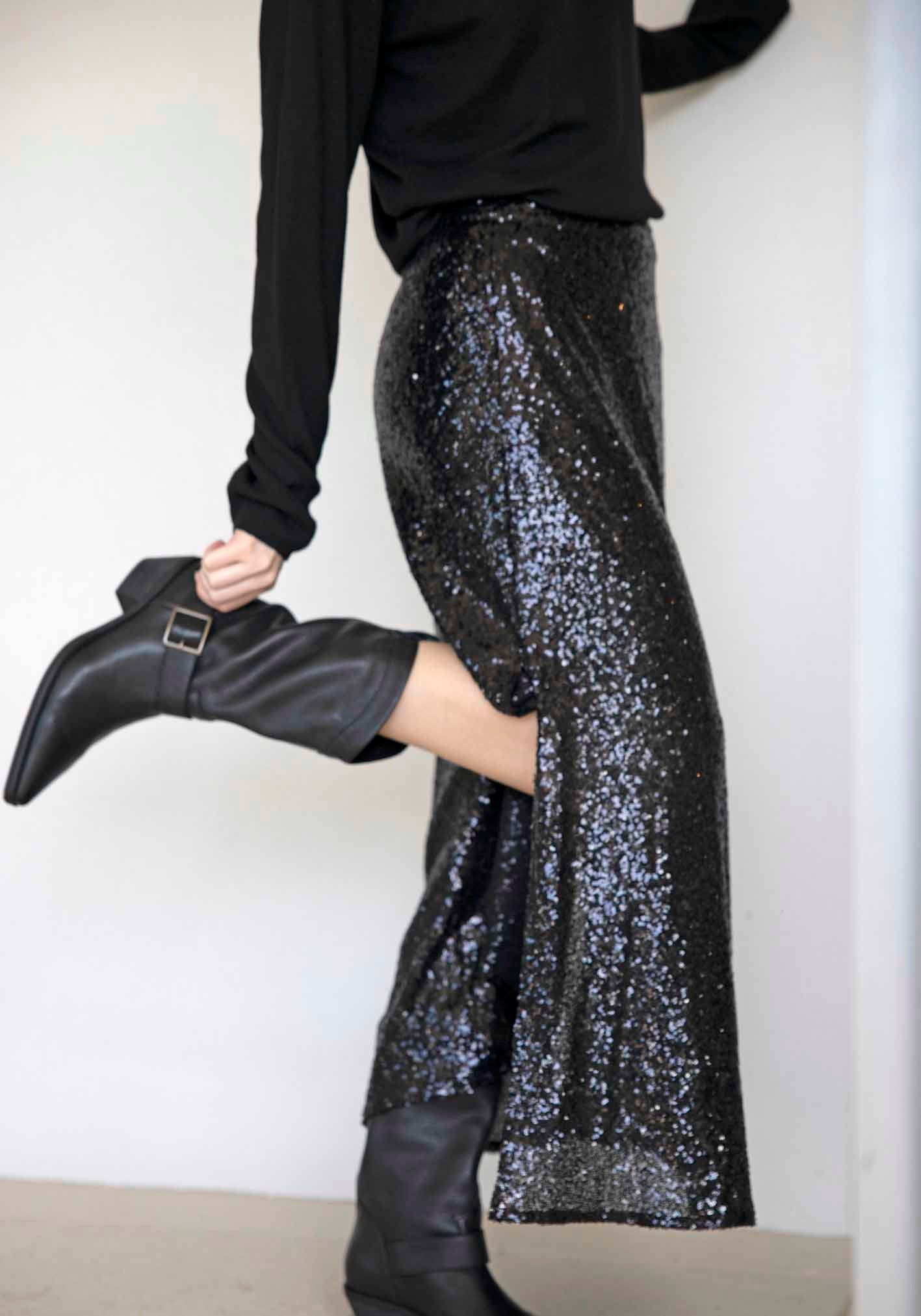 Main Event Black Sequin Maxi Skirt