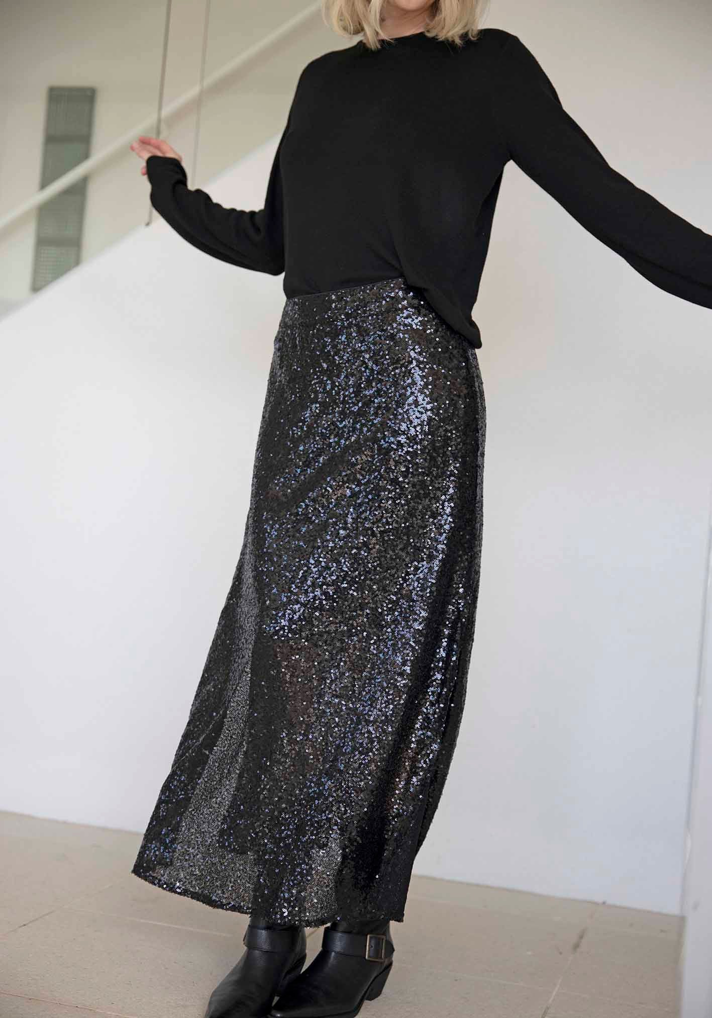 Main Event Black Sequin Maxi Skirt