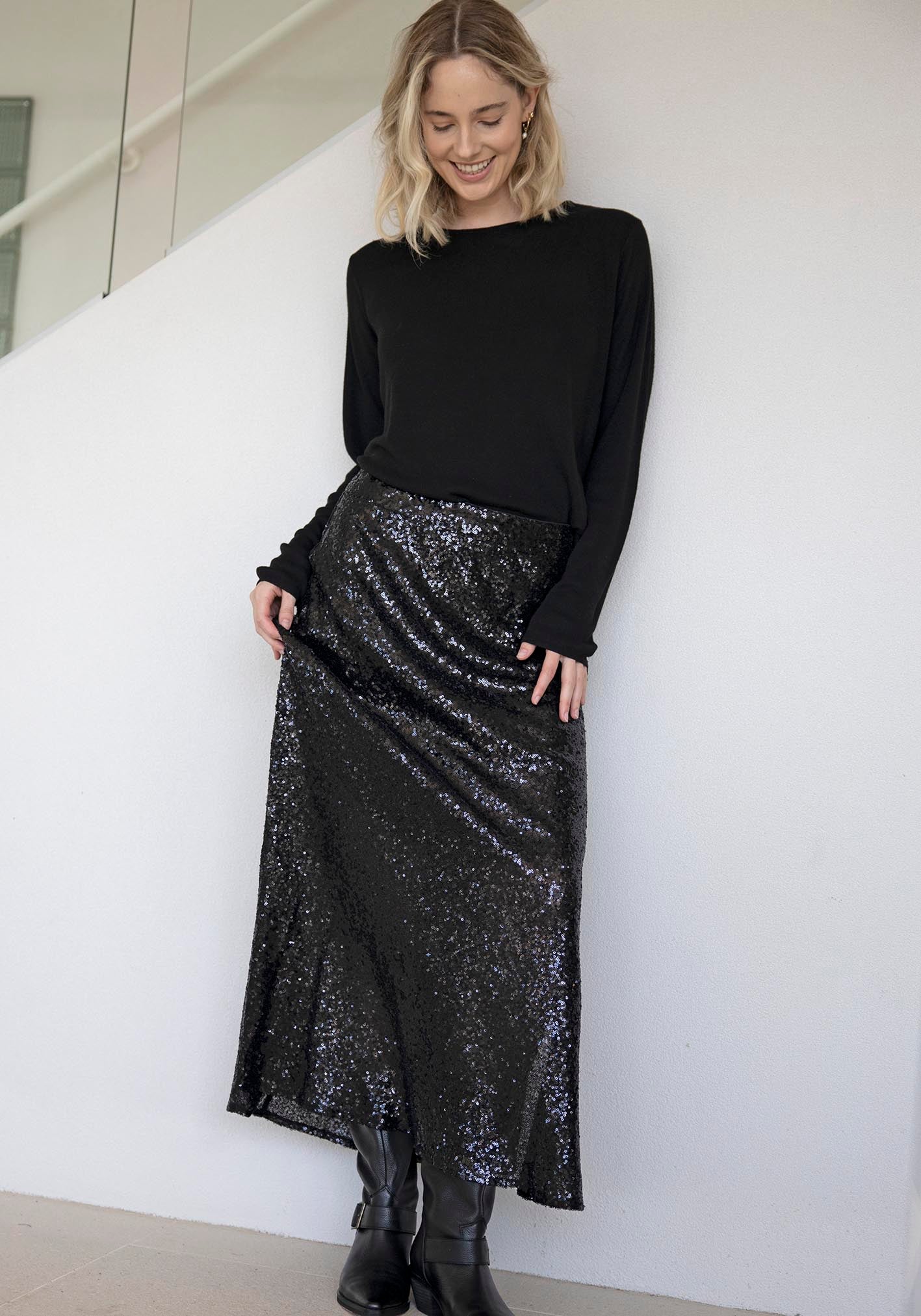 Main Event Black Sequin Maxi Skirt
