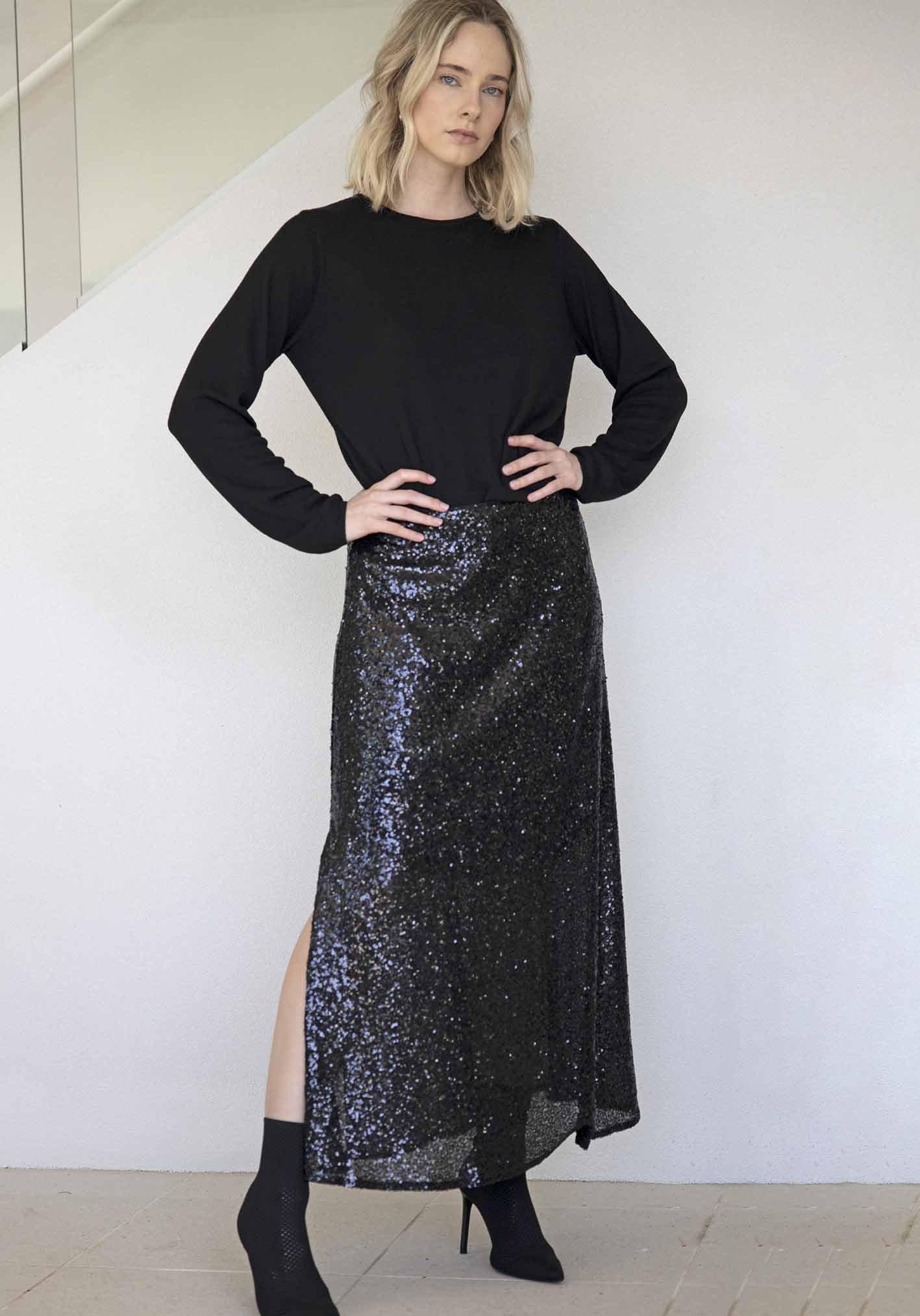 Main Event Black Sequin Maxi Skirt