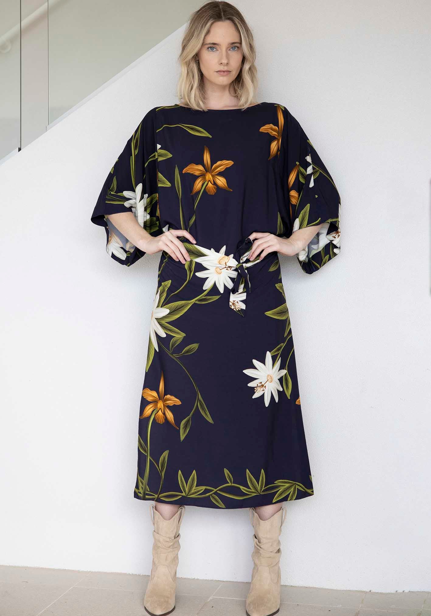 Midnight Blooms Tie Dress