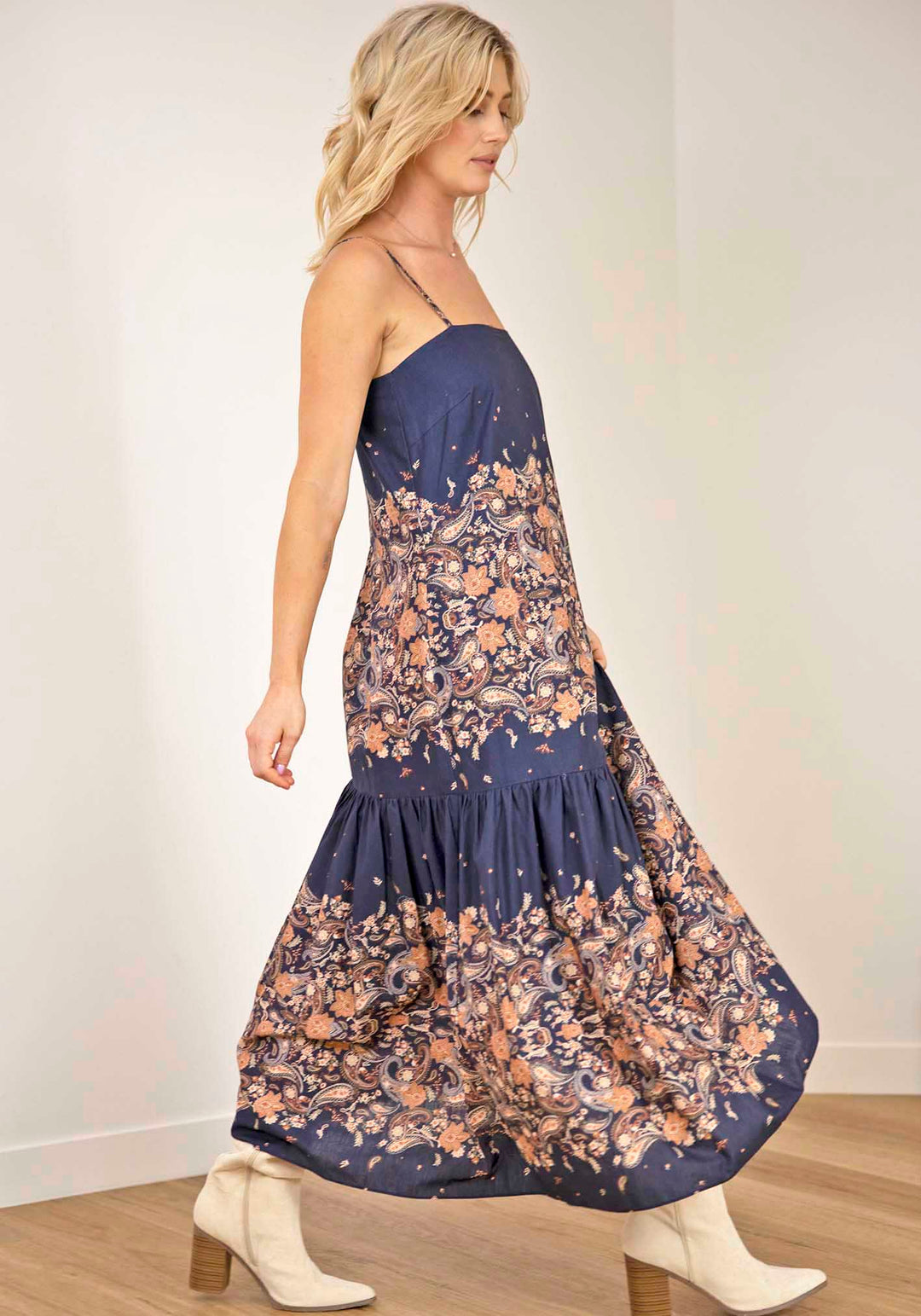 chinese dress ladies Midsummer's Paisley Linen Maxi Dress