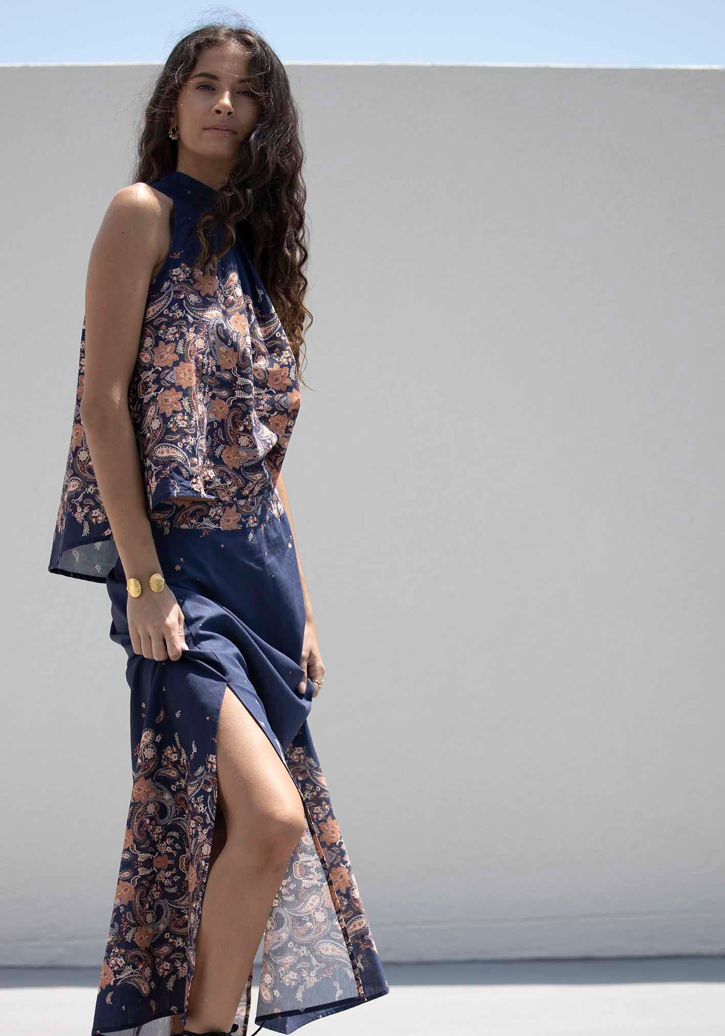 Midsummer's Paisley Linen Skirt and Top Set