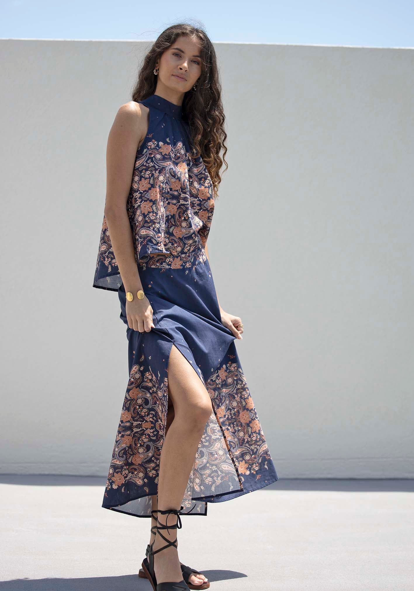 Midsummer's Paisley Linen Maxi Skirt