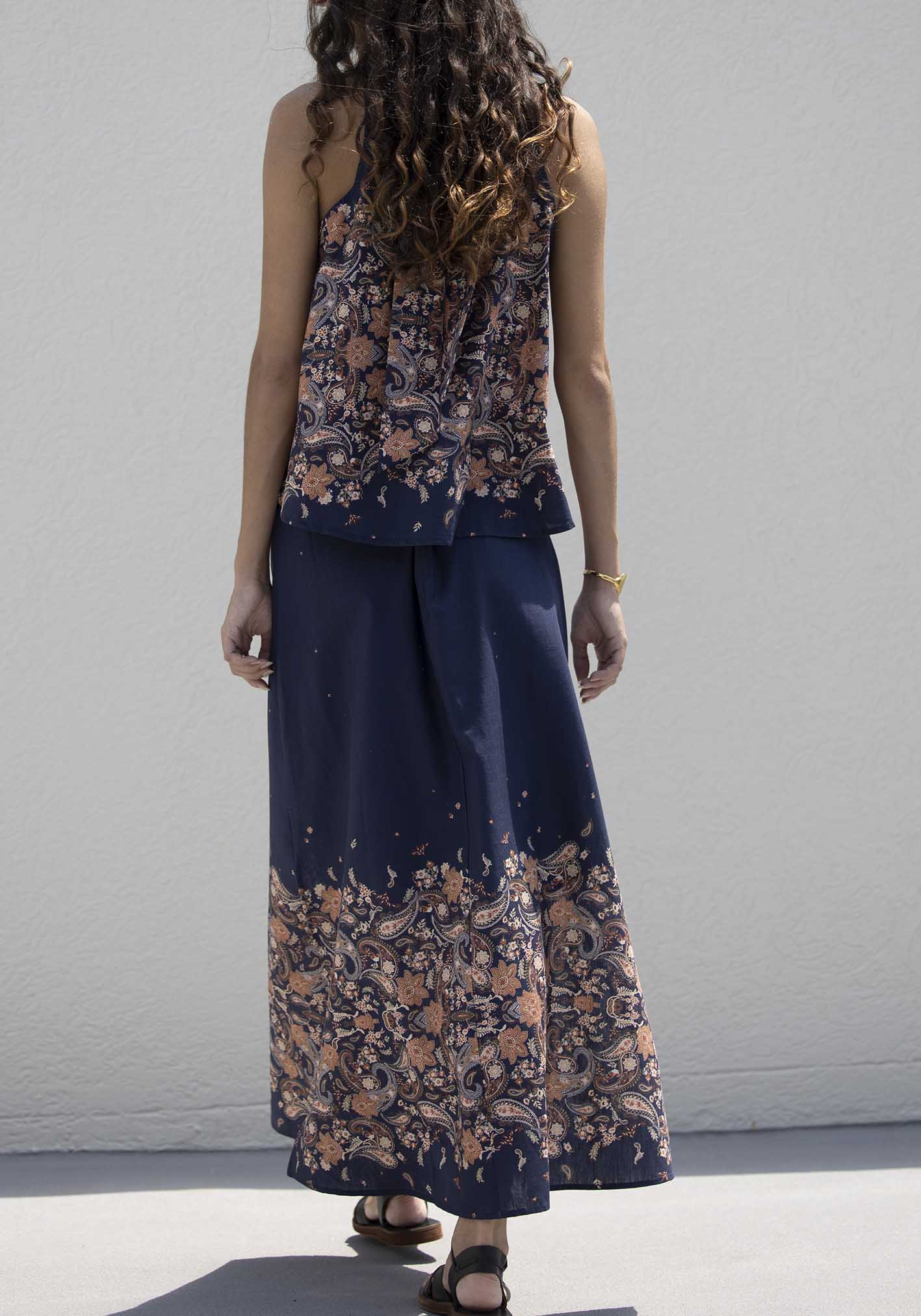 Midsummer's Paisley Linen Skirt and Top Set