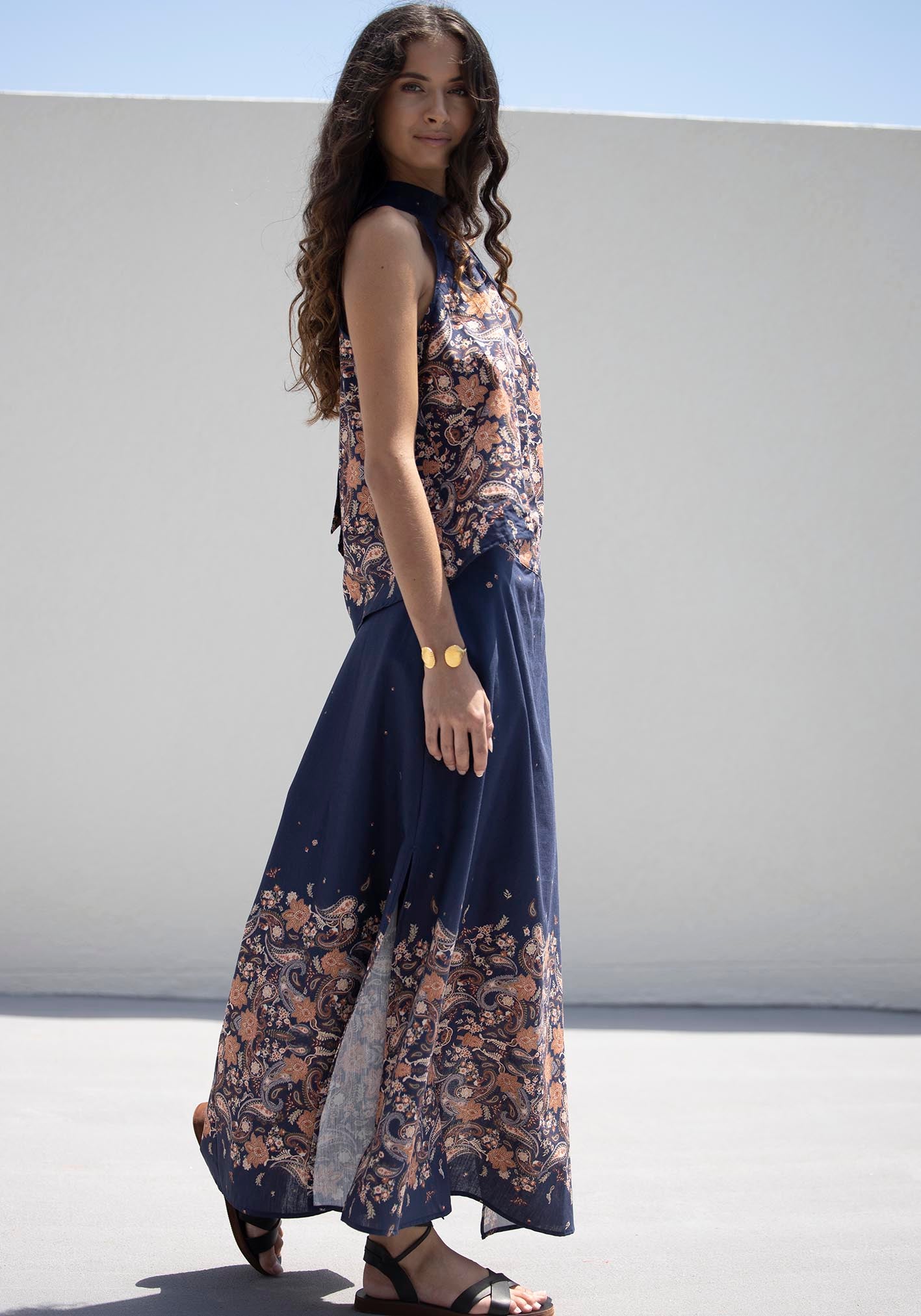 Midsummer's Paisley Linen Maxi Skirt