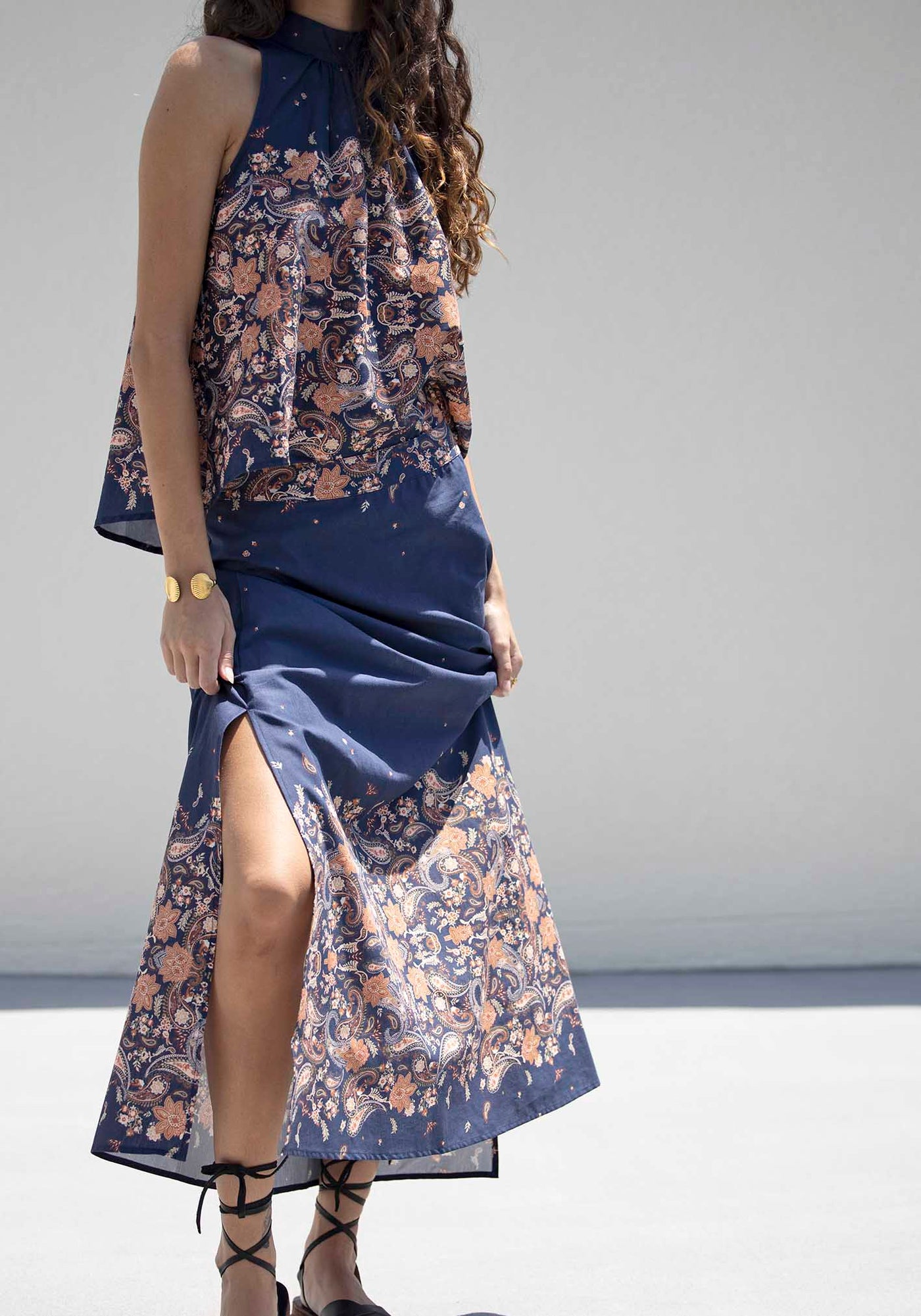 Midsummer's Paisley Linen Maxi Skirt