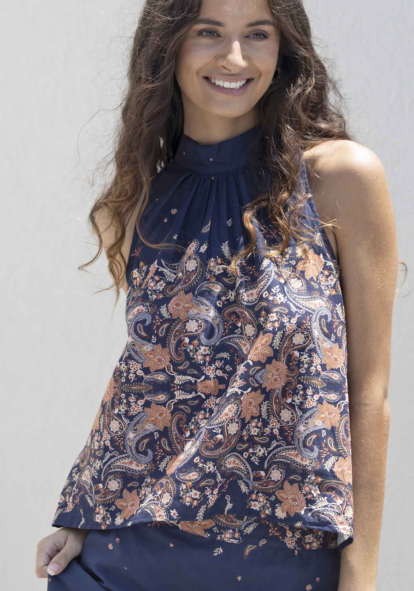 Midsummer's Paisley Linen Halter Top