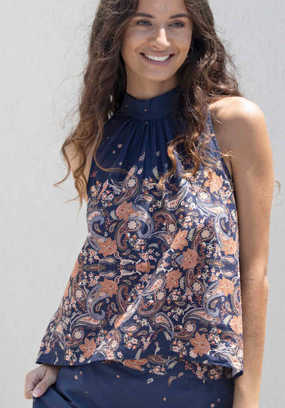 Midsummer's Paisley Linen Halter Top