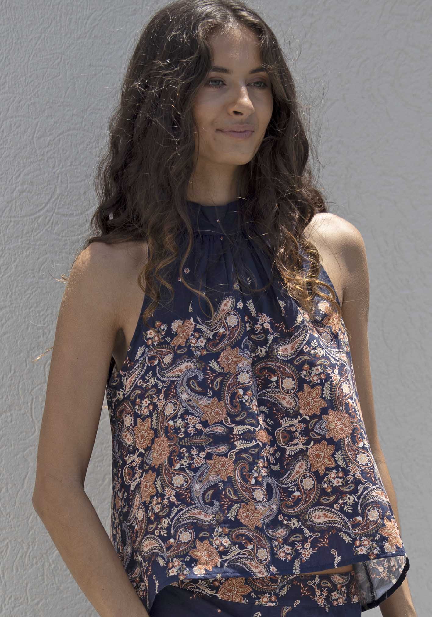 Midsummer's Paisley Linen Halter Top