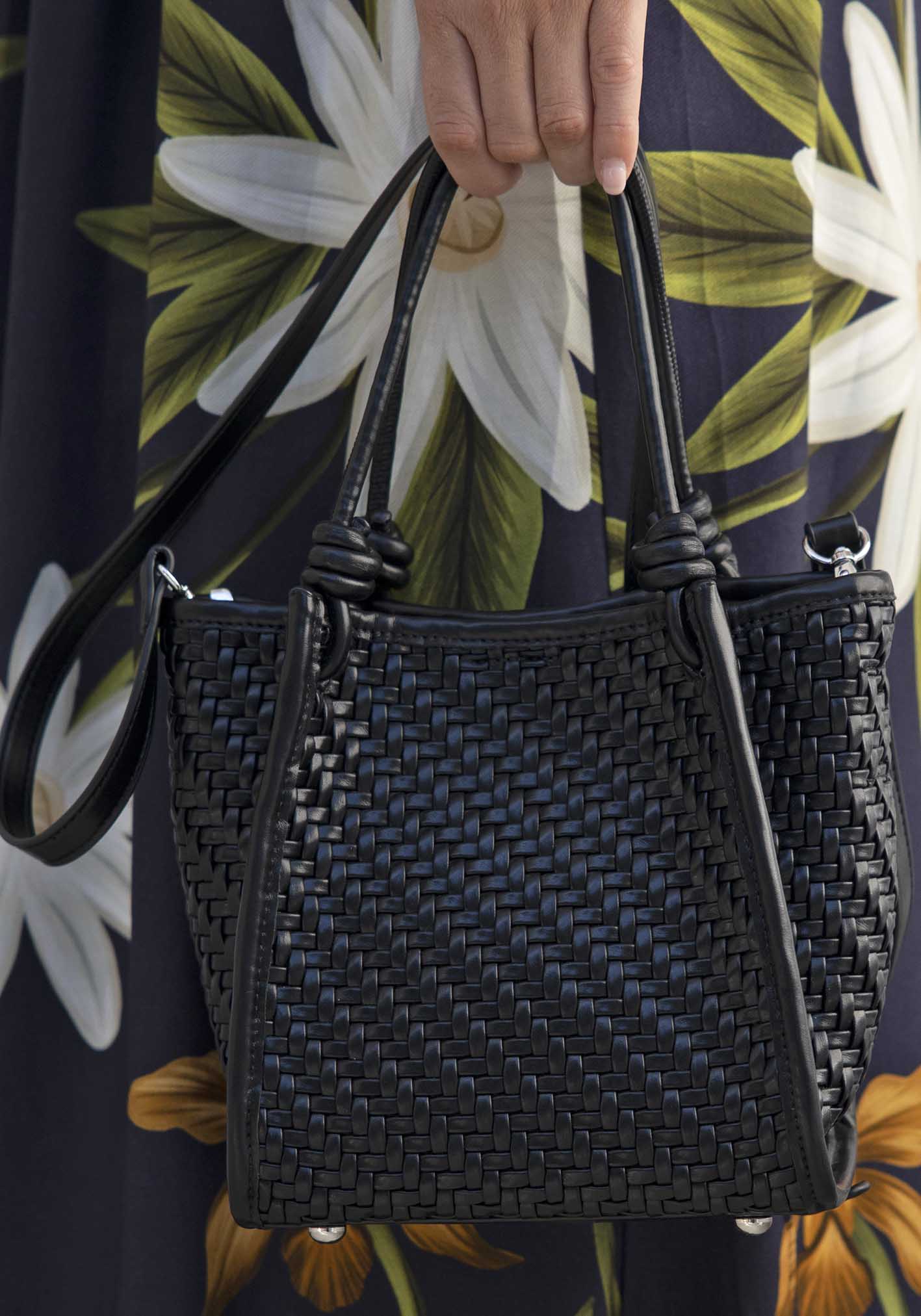 Milan Black Woven Leather Bag