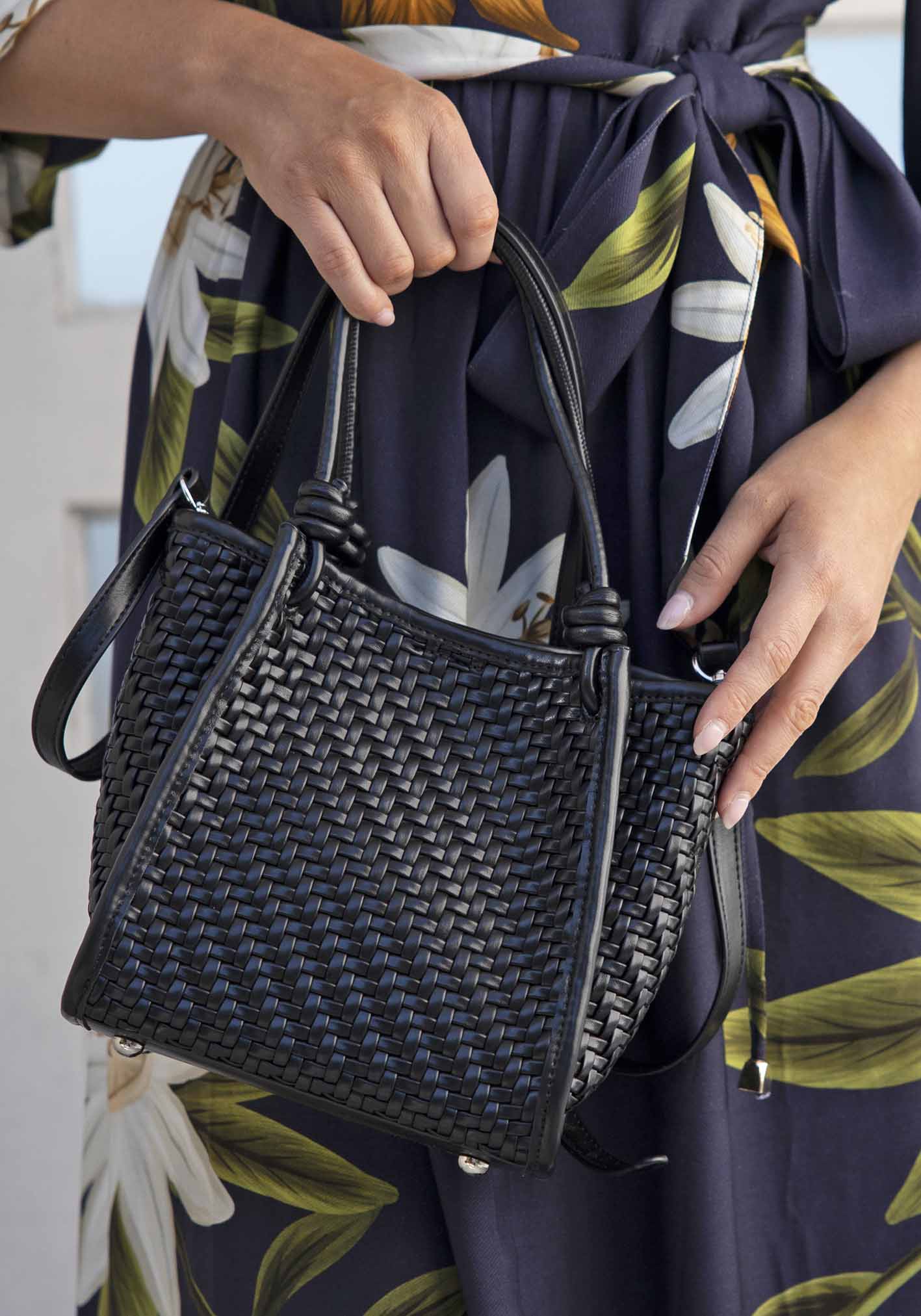 Milan Black Woven Leather Bag